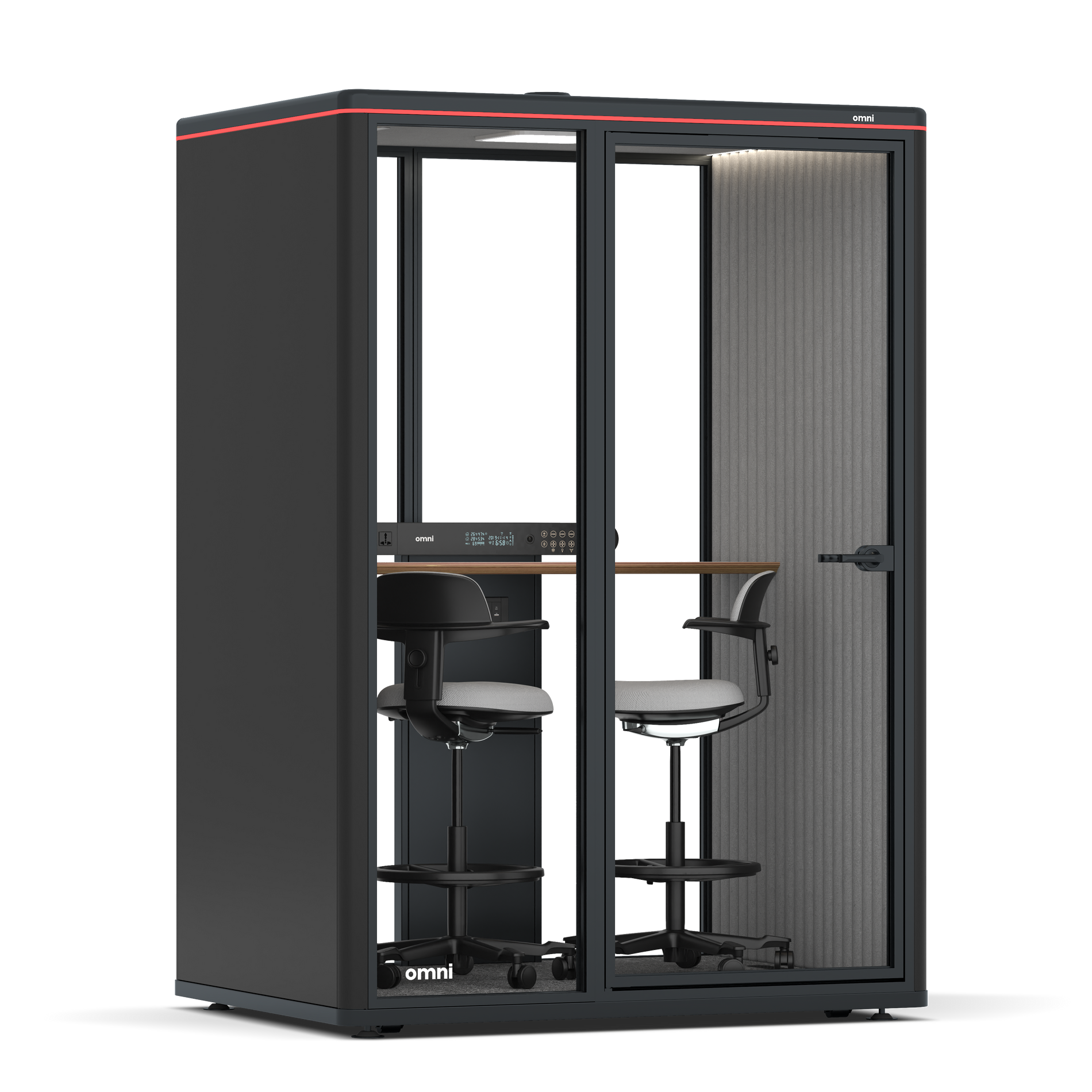 Omni TwoWorkstation + 2 stools / RAL Black / Grey Corrugated