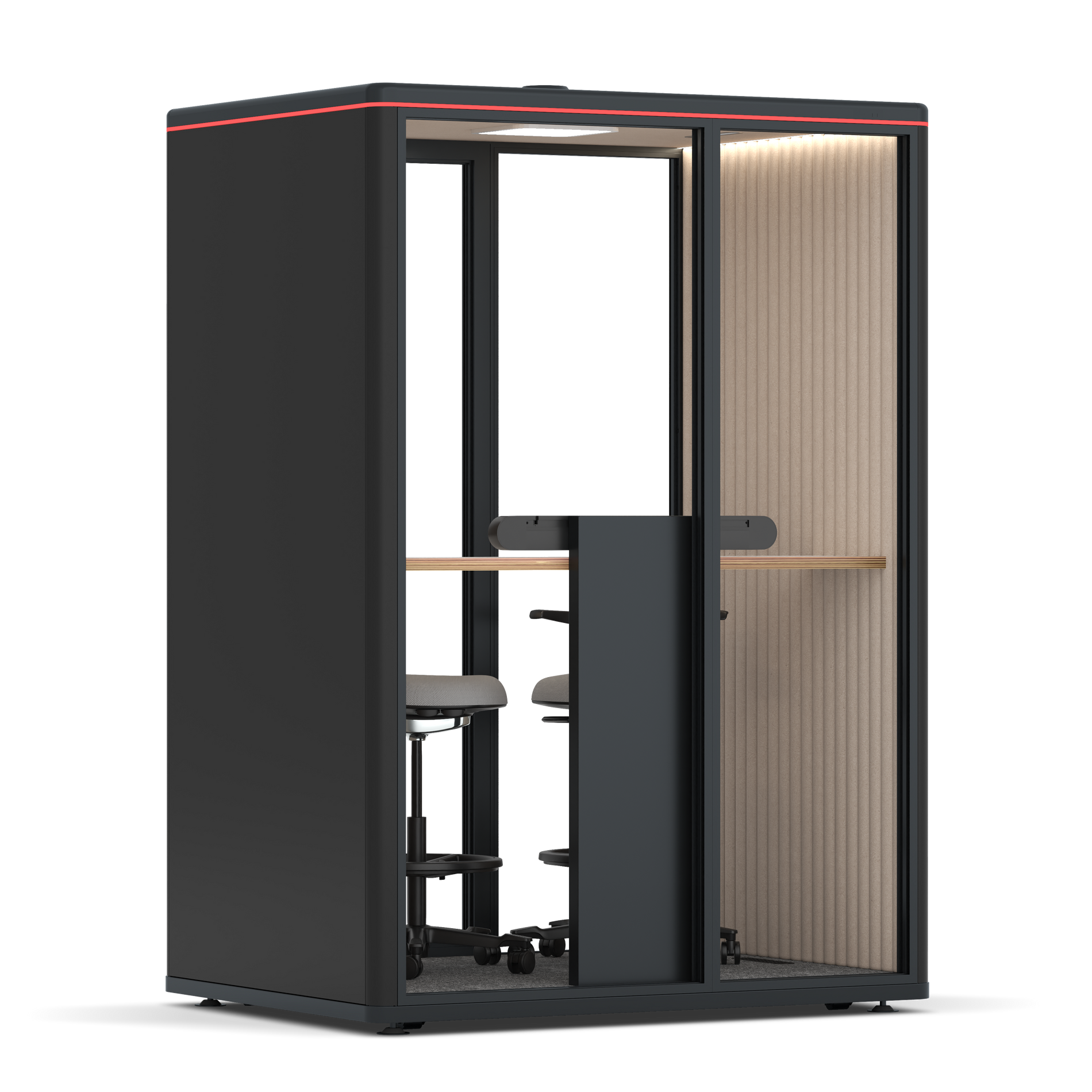Omni TwoWorkstation + 2 stools / RAL Black / Beige Corrugated