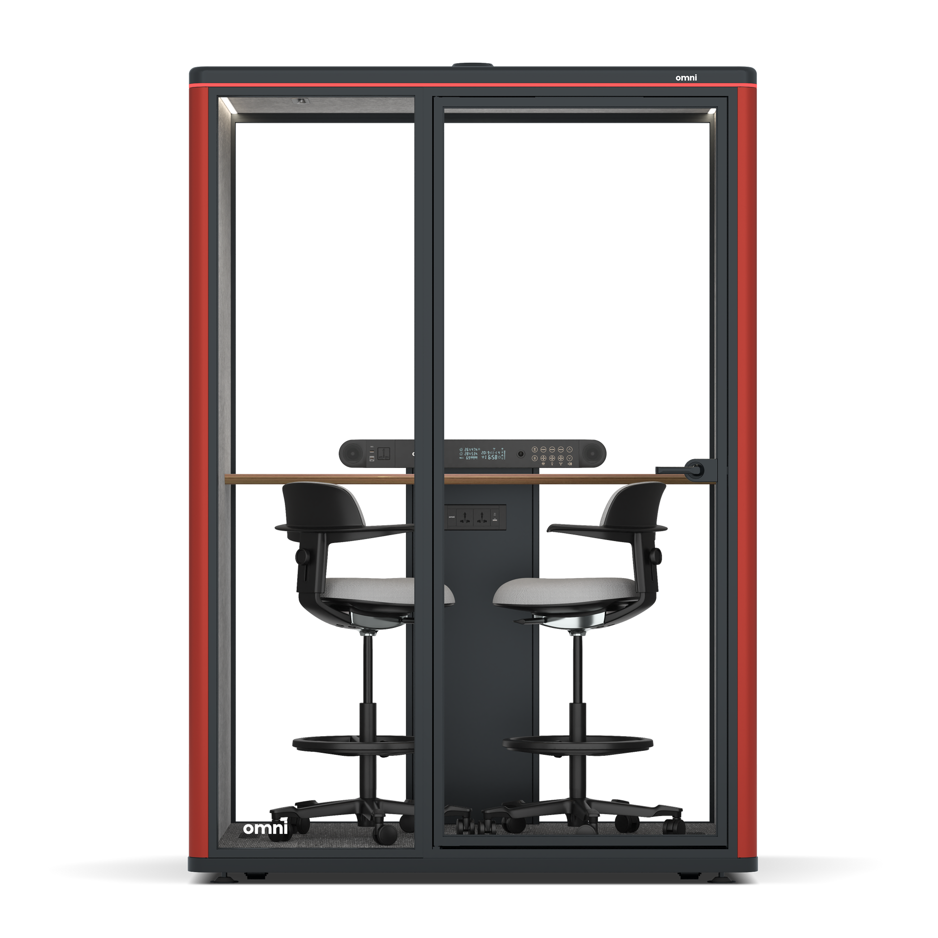 Omni TwoWorkstation + 2 stools / RAL Tomato Red / #a49f98