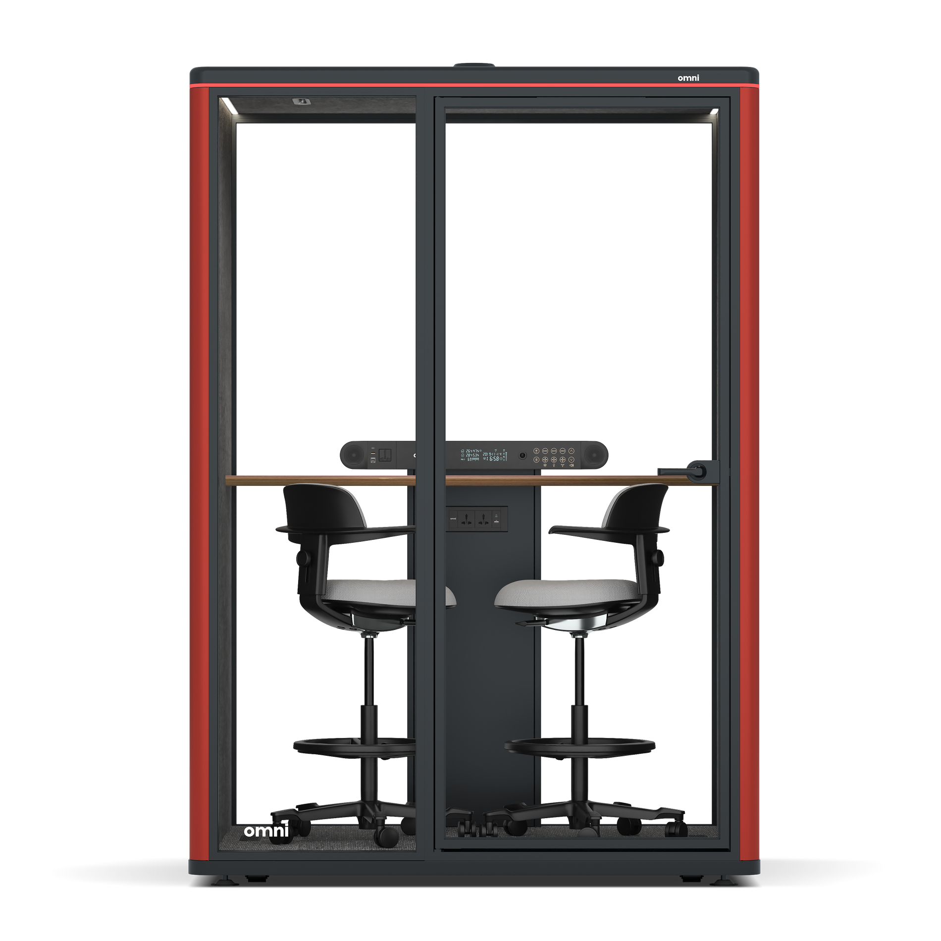 Omni TwoWorkstation + 2 stools / RAL Tomato Red / #615f5d