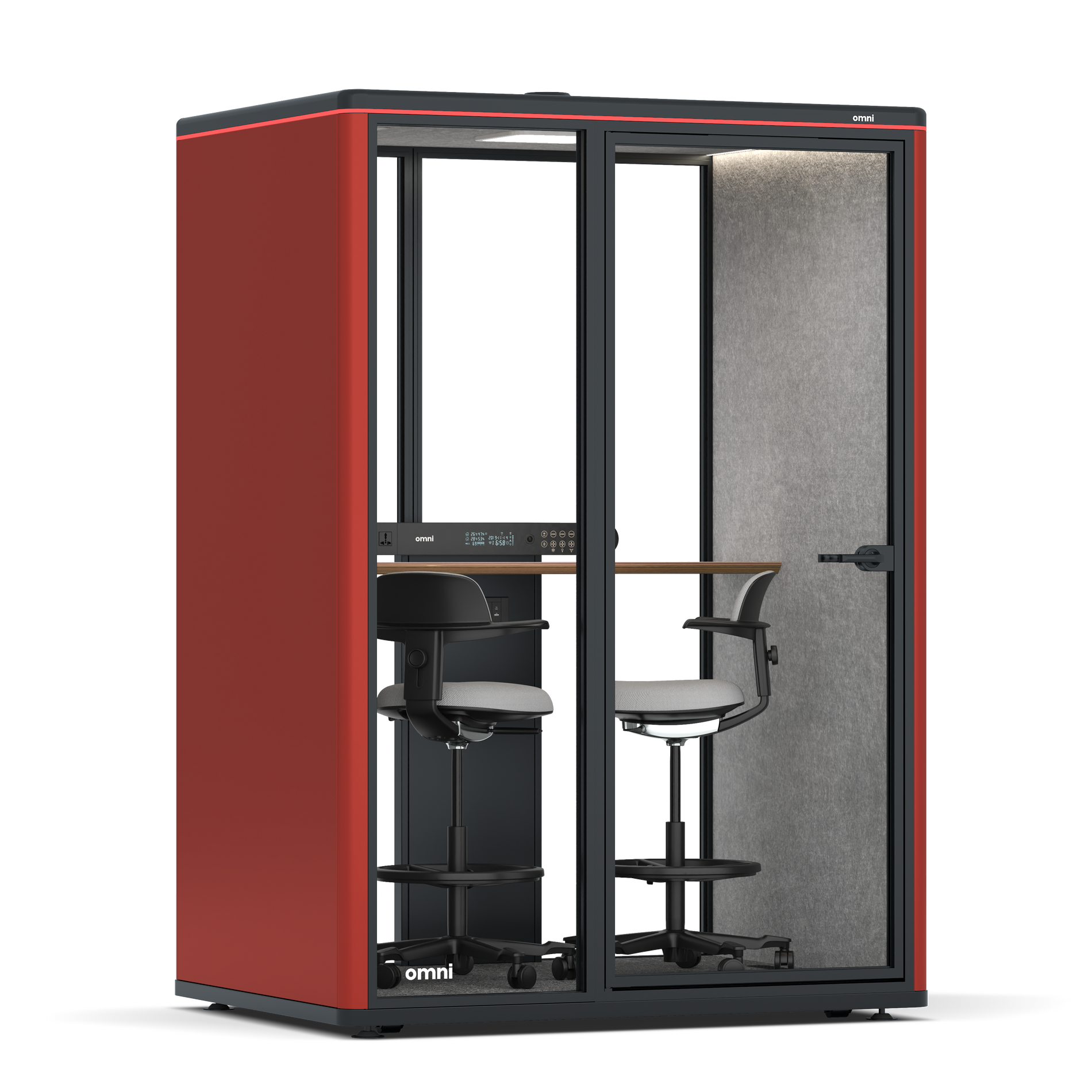 Omni TwoWorkstation + 2 stools / RAL Tomato Red / #a49f98