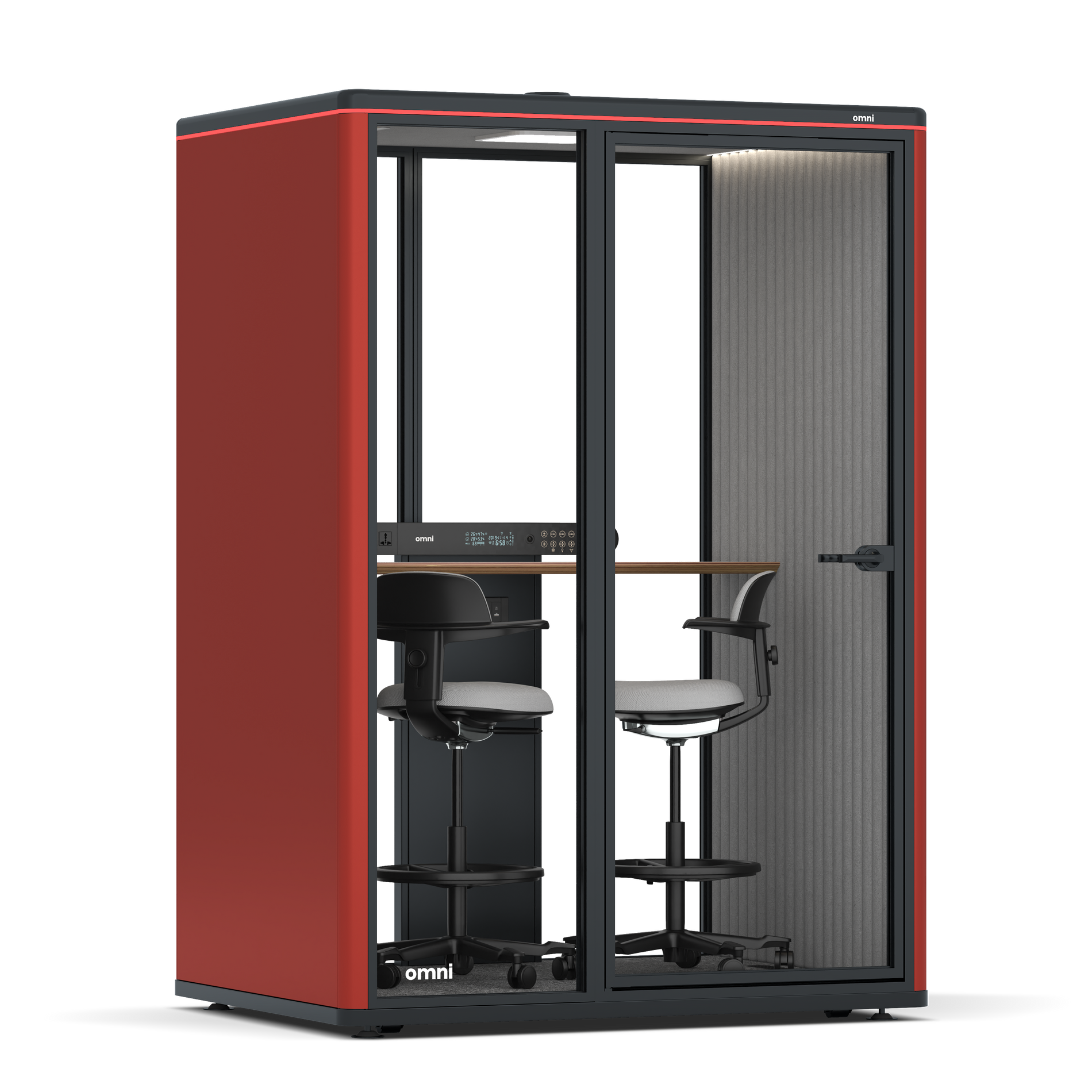 Omni TwoWorkstation + 2 stools / RAL Tomato Red / #6d6c69