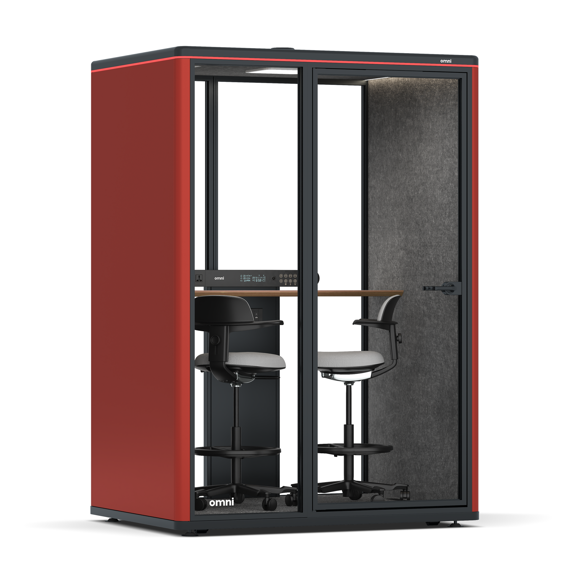 Omni TwoWorkstation + 2 stools / RAL Tomato Red / #615f5d