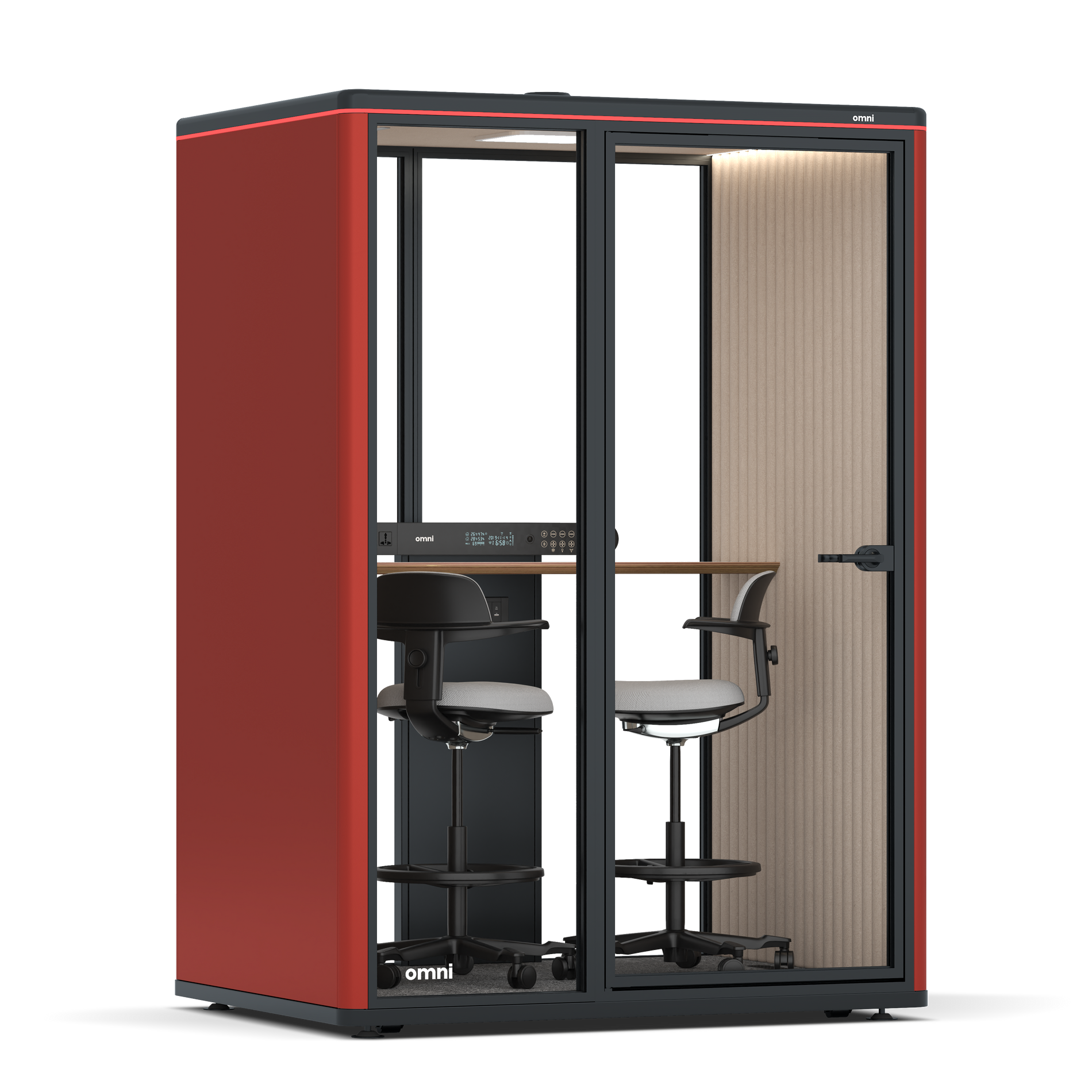 Omni TwoWorkstation + 2 stools / RAL Tomato Red / #a18e7e