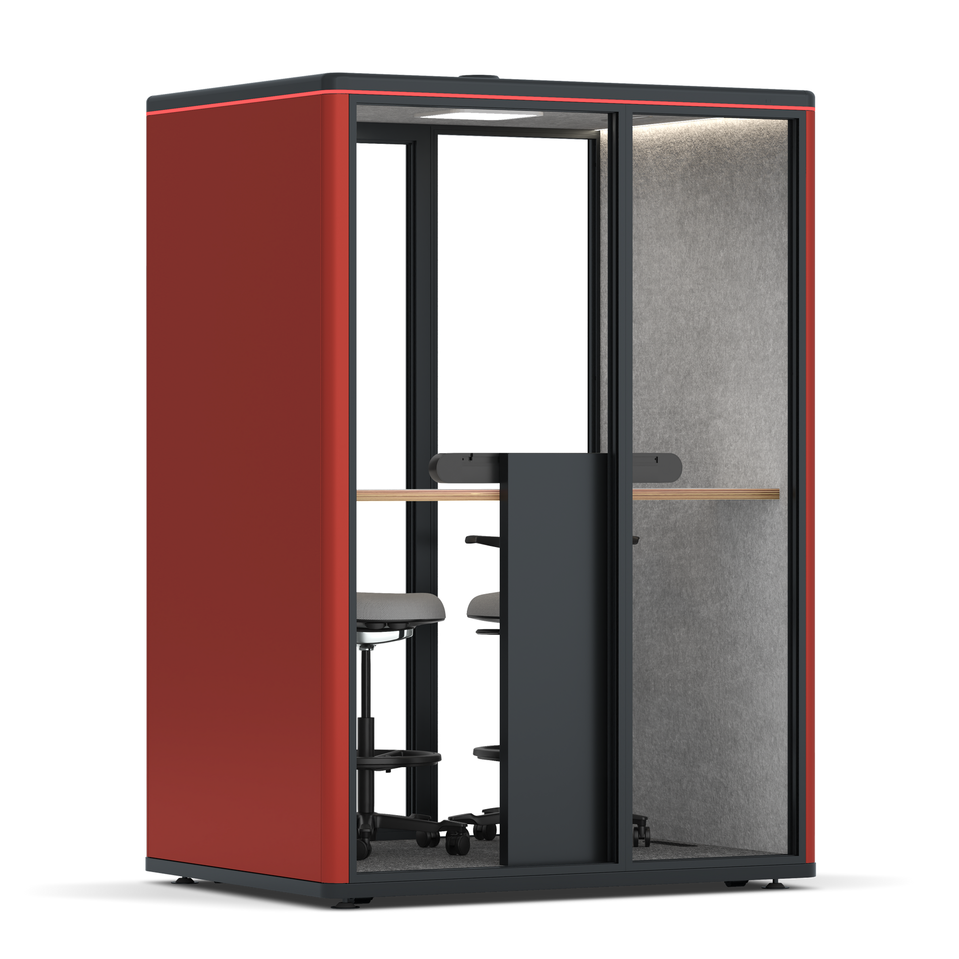 Omni TwoWorkstation + 2 stools / RAL Tomato Red / #a49f98