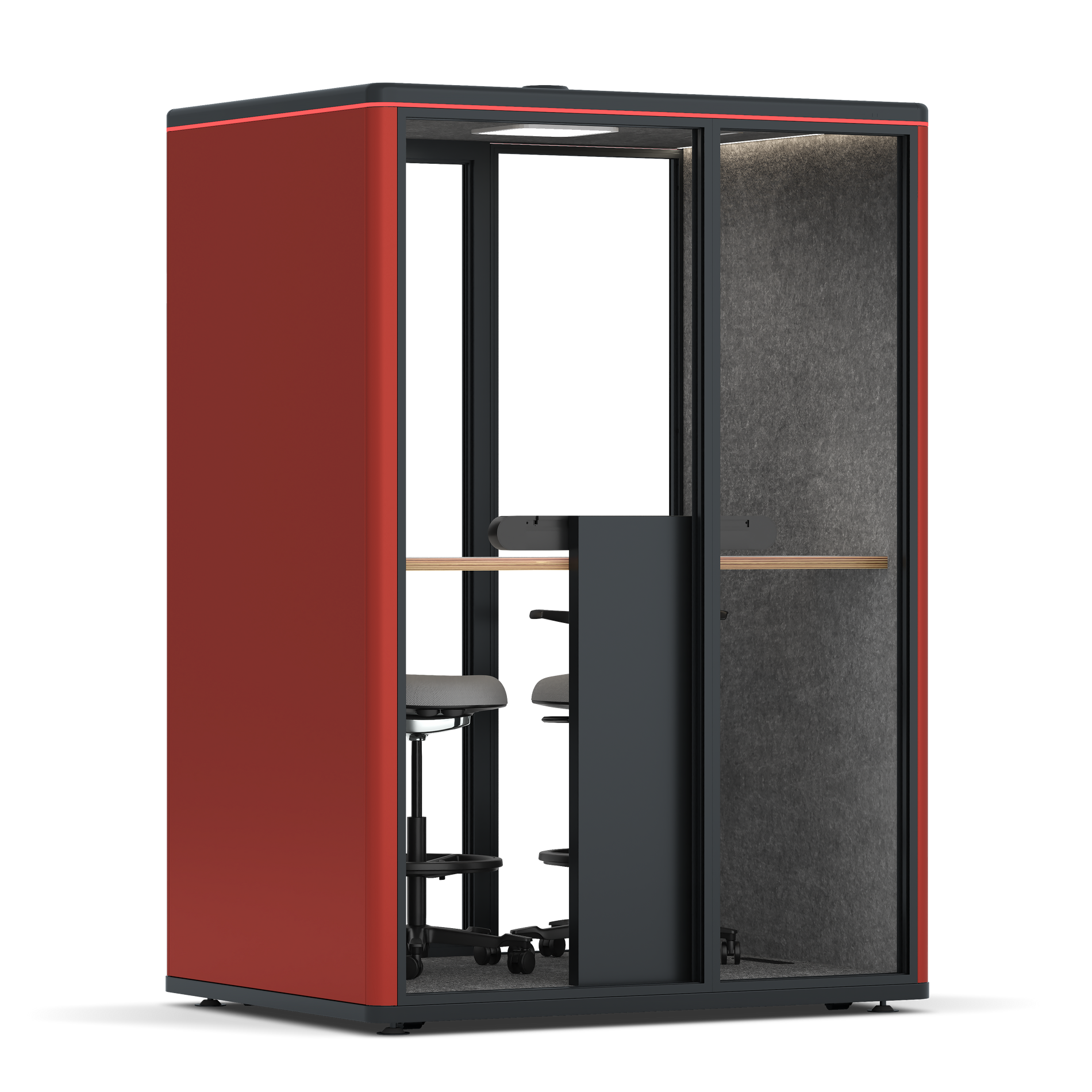 Omni TwoWorkstation + 2 stools / RAL Tomato Red / #615f5d