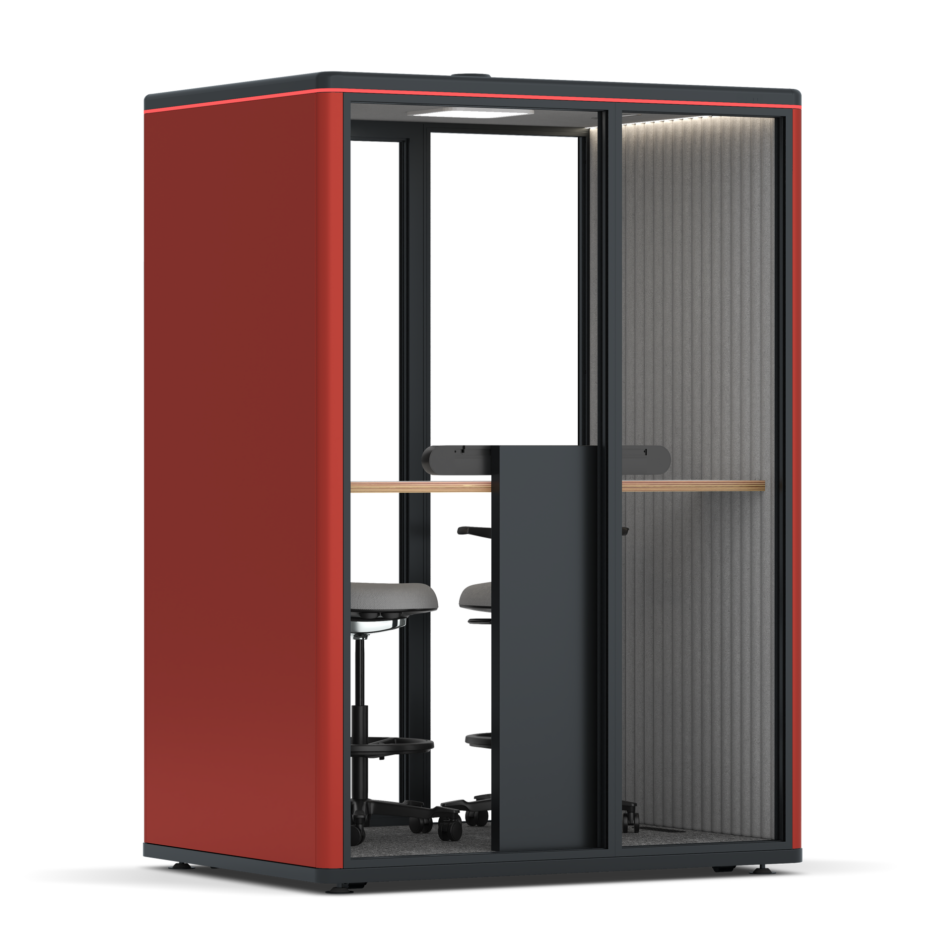 Omni TwoWorkstation + 2 stools / RAL Tomato Red / #6d6c69