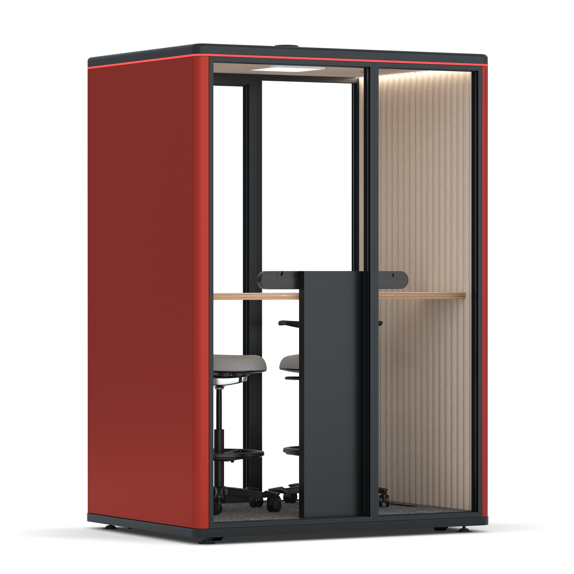 Omni TwoWorkstation + 2 stools / RAL Tomato Red / #a18e7e