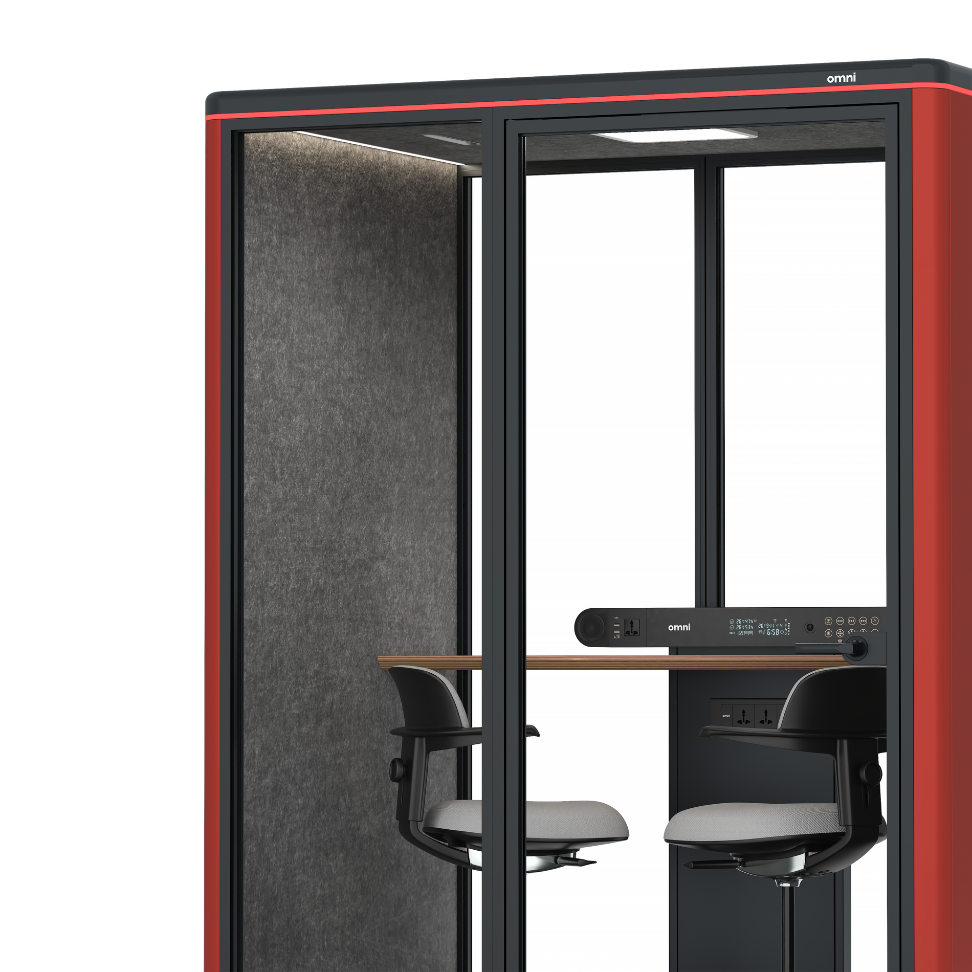 Omni TwoWorkstation + 2 stools / RAL Tomato Red / #615f5d