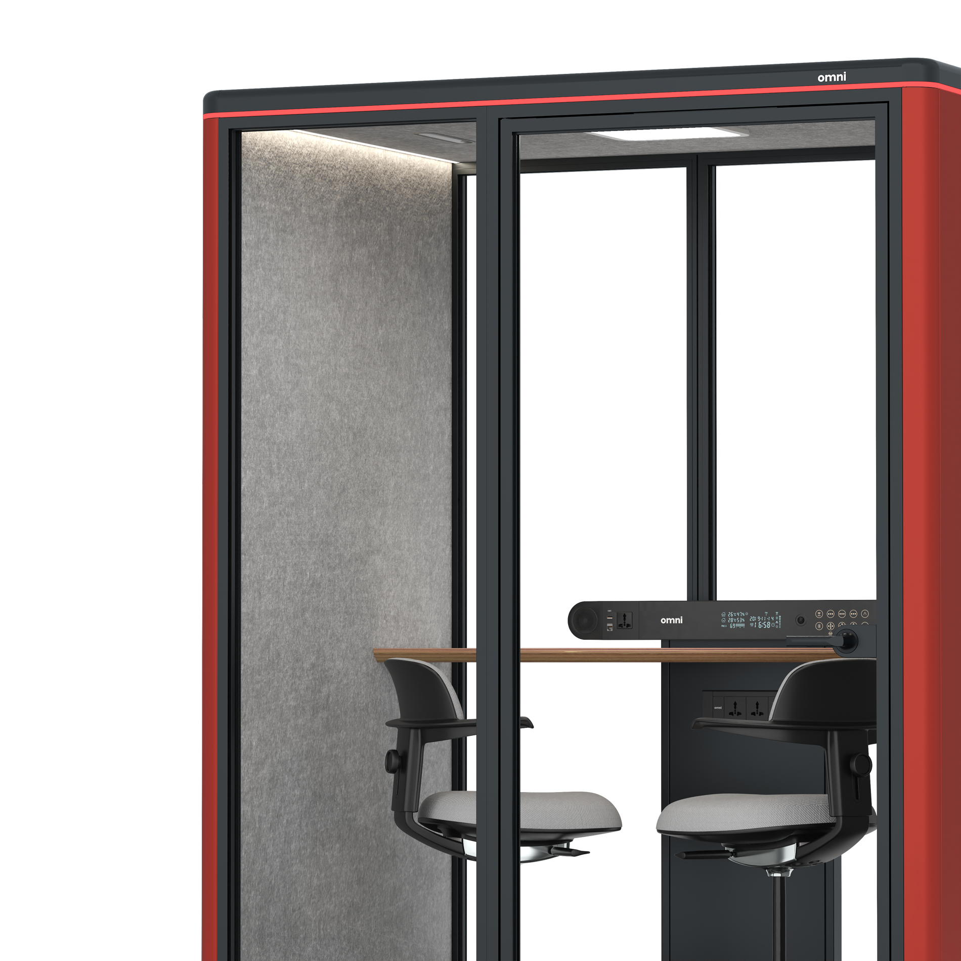 Omni TwoWorkstation + 2 stools / RAL Tomato Red / #a49f98