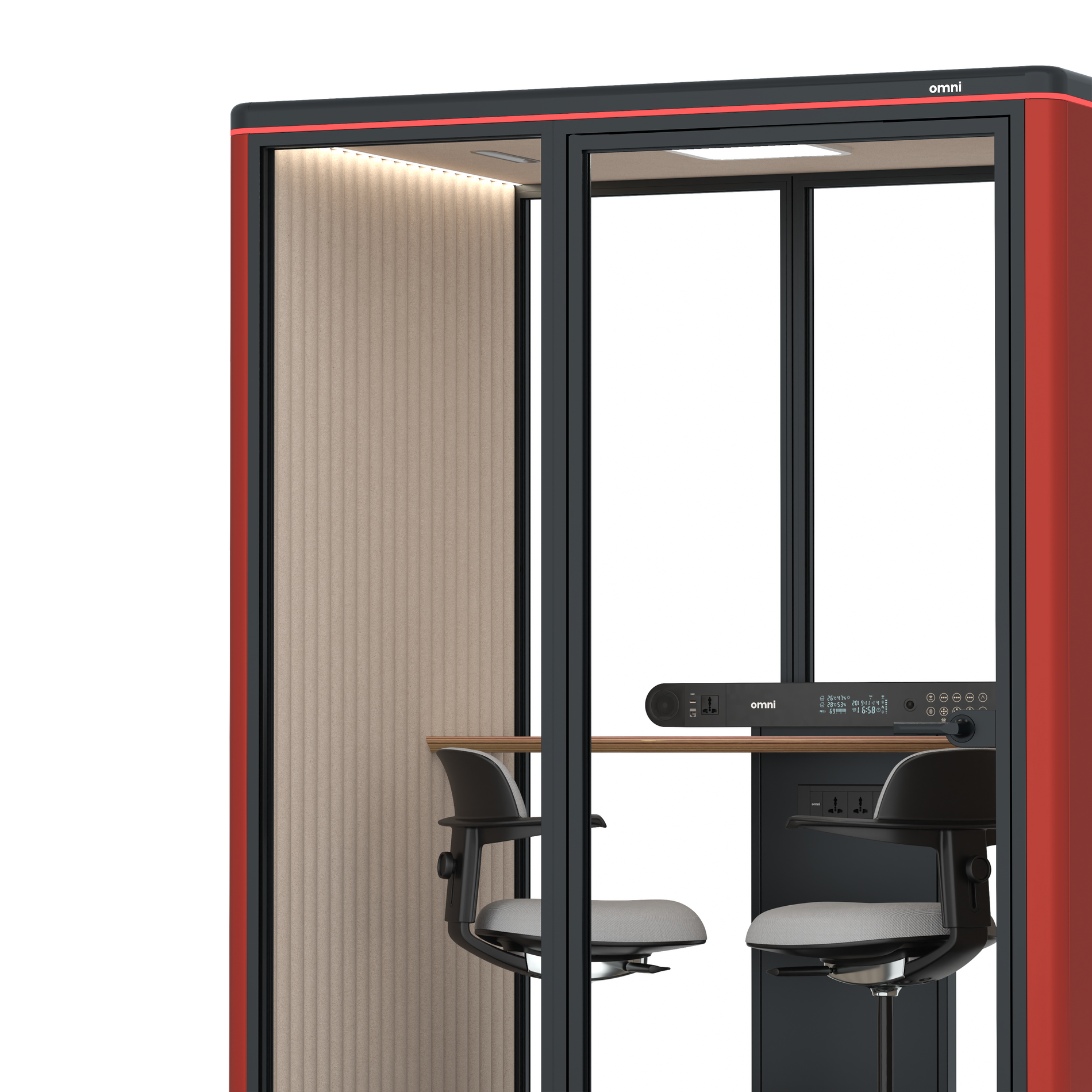 Omni TwoWorkstation + 2 stools / RAL Tomato Red / #a18e7e