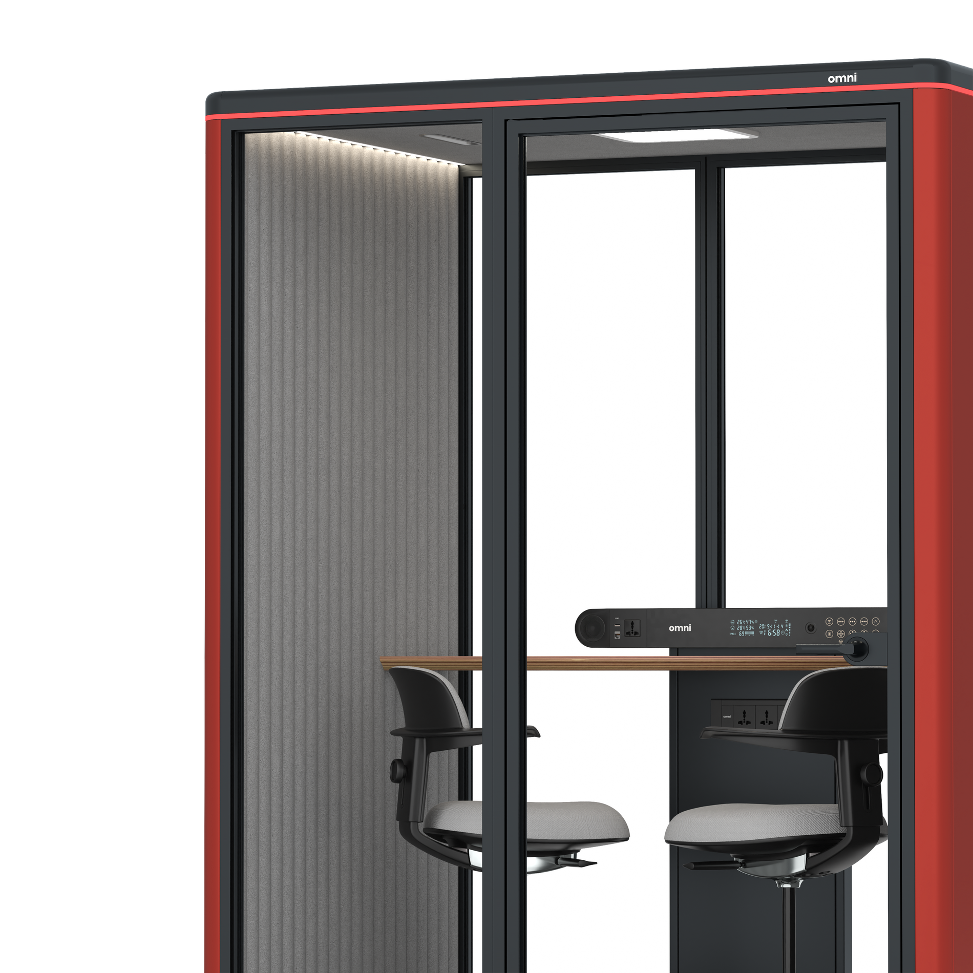 Omni TwoWorkstation + 2 stools / RAL Tomato Red / #6d6c69
