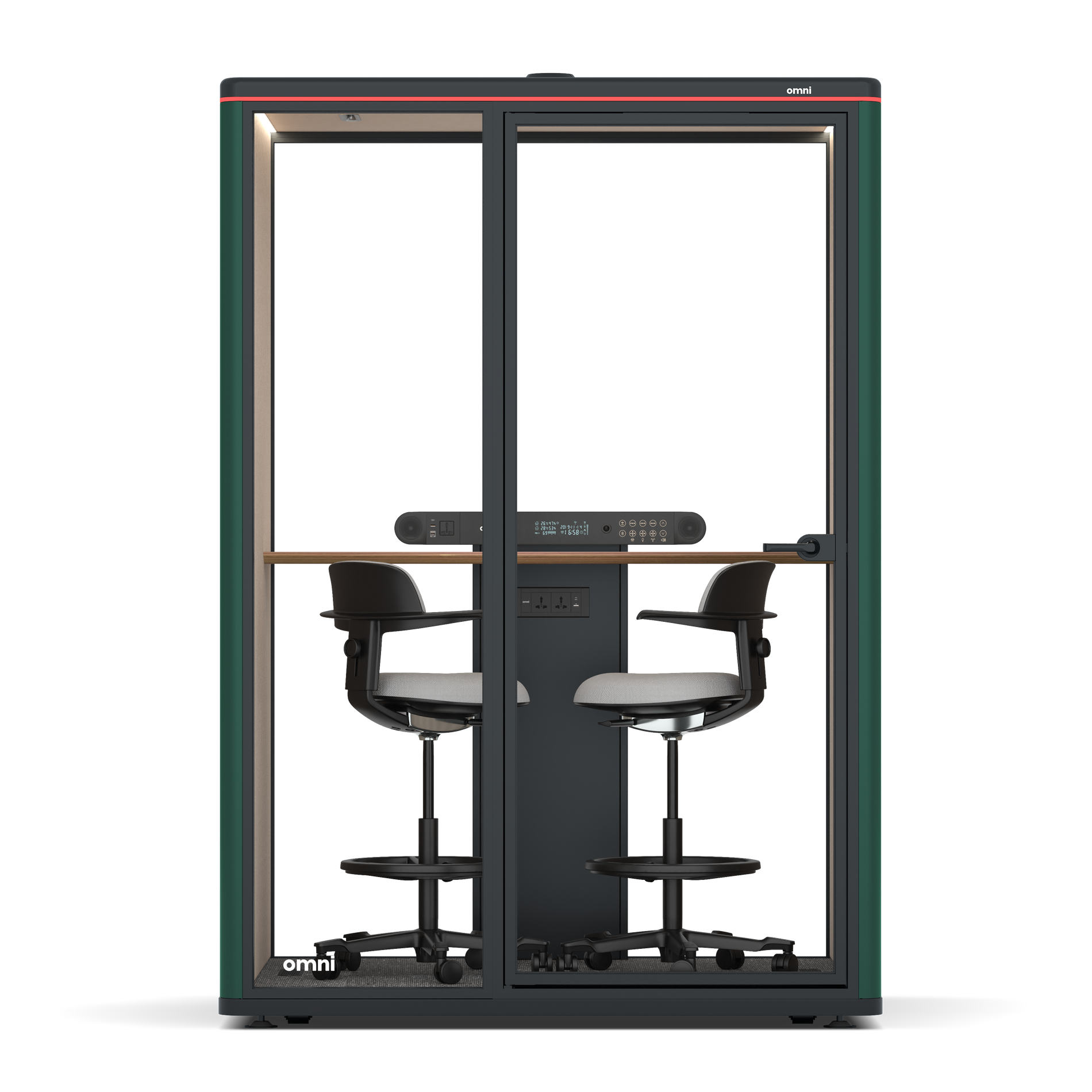 Omni TwoWorkstation + 2 stools / RAL Moss Green / #a18e7e