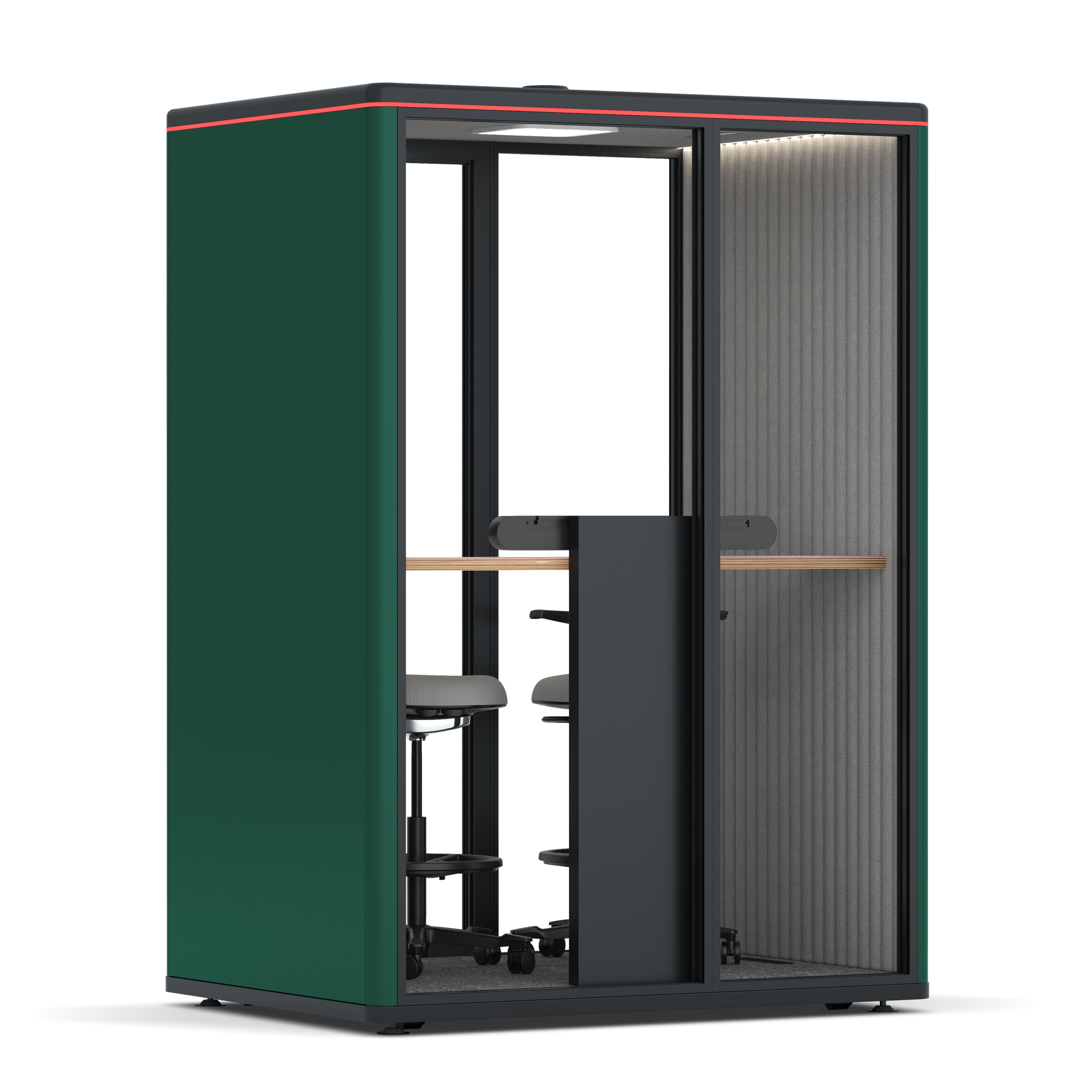 Omni TwoWorkstation + 2 stools / RAL Moss Green / #6d6c69