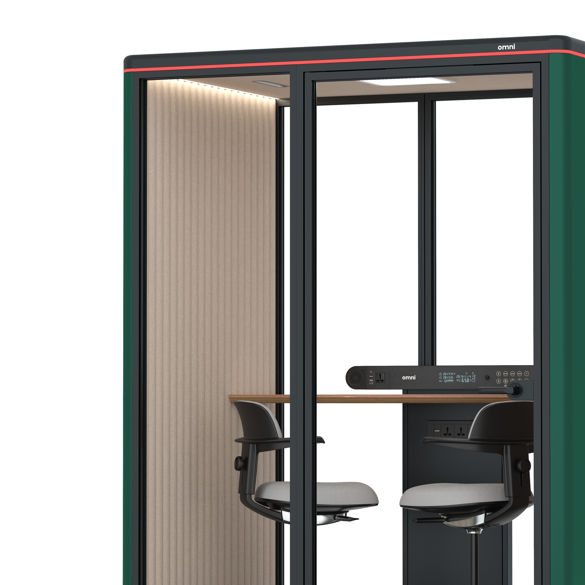Omni TwoWorkstation + 2 stools / RAL Moss Green / #a18e7e