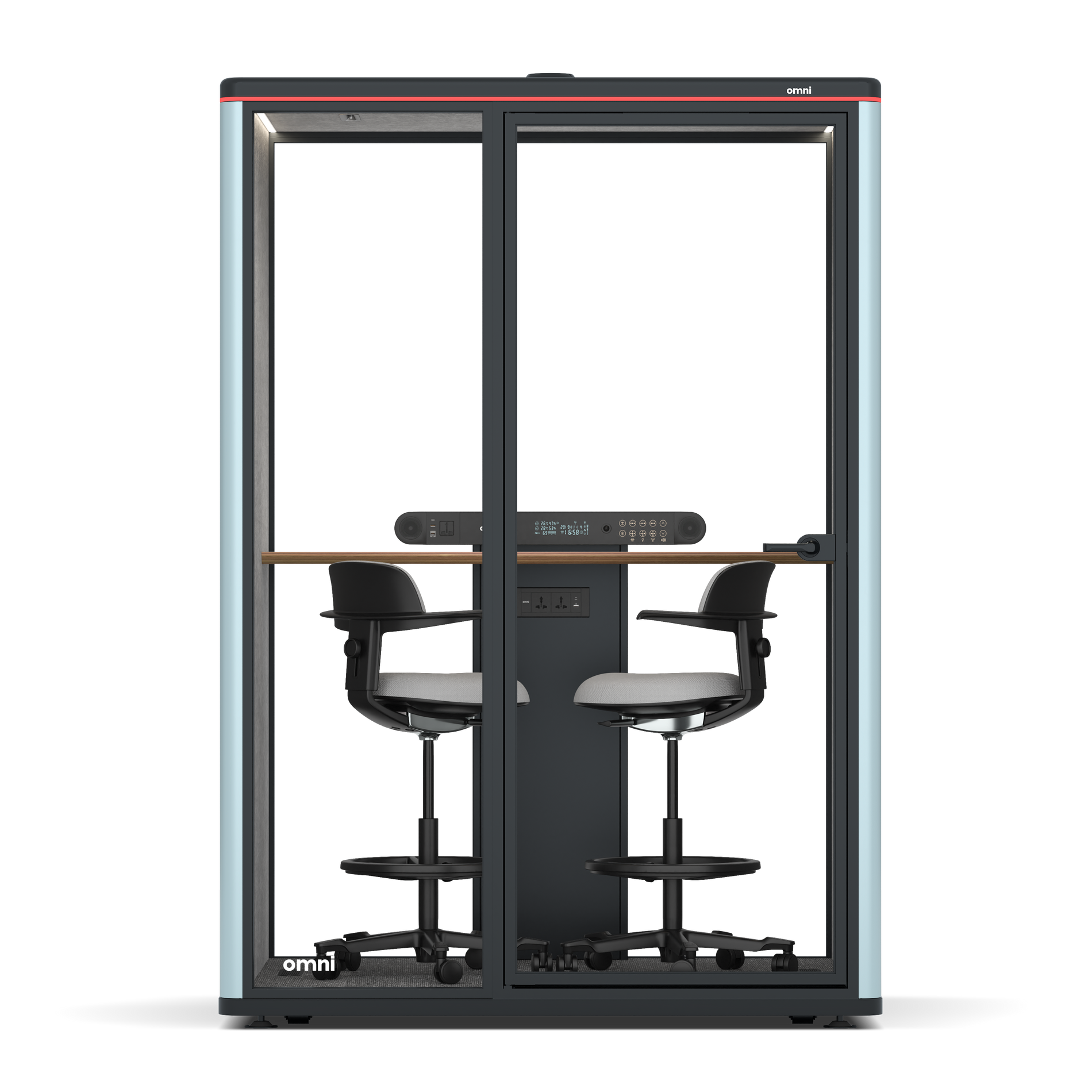 Omni TwoWorkstation + 2 stools / RAL Grey Blue / #a49f98