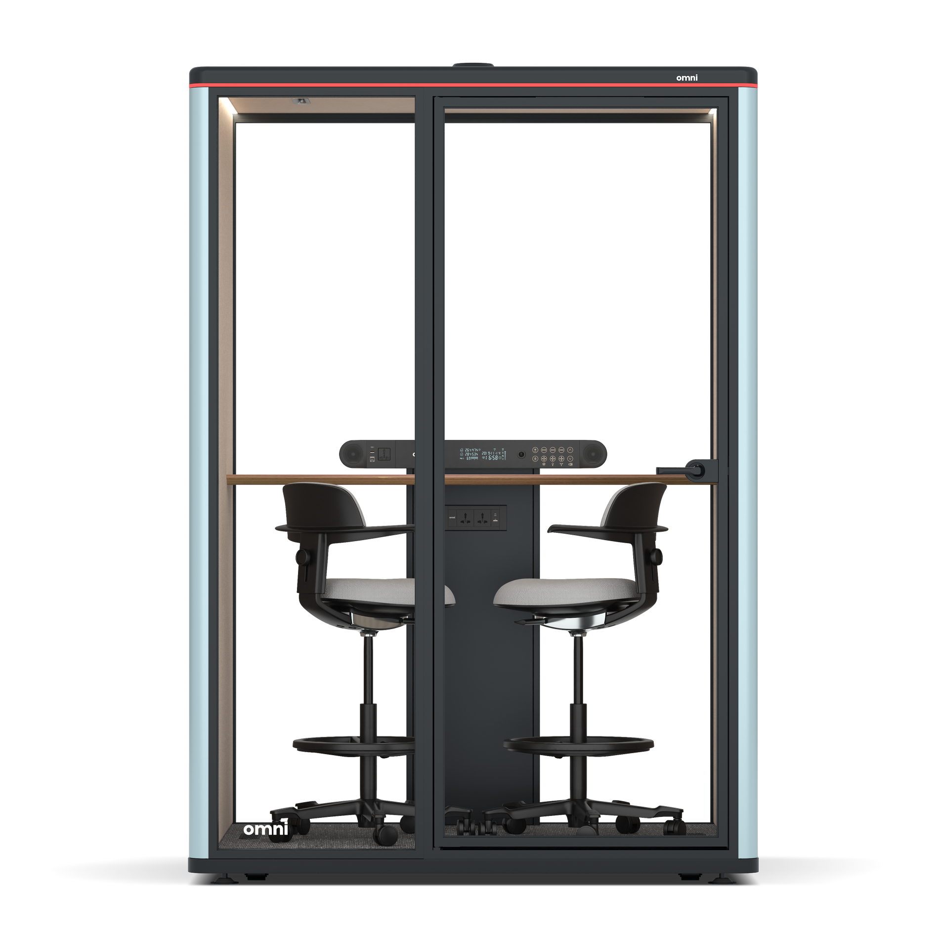 Omni TwoWorkstation + 2 stools / RAL Grey Blue / #a18e7e