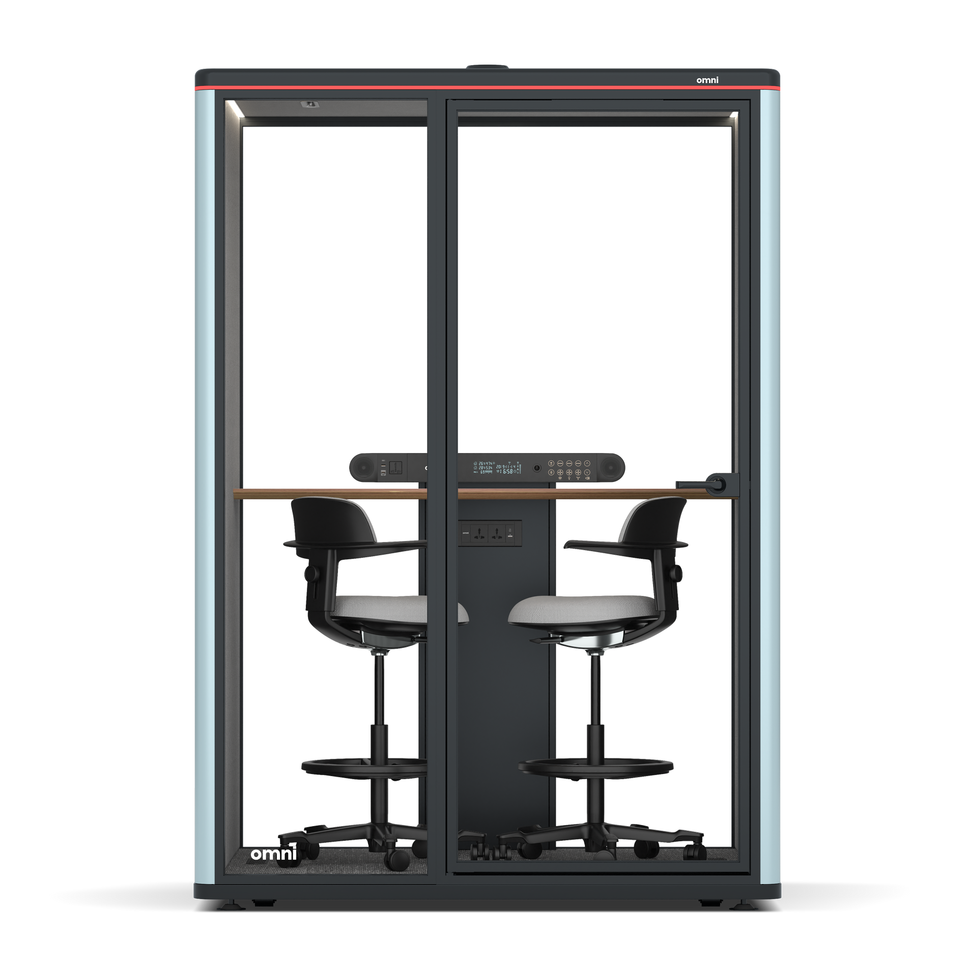 Omni TwoWorkstation + 2 stools / RAL Grey Blue / #6d6c69