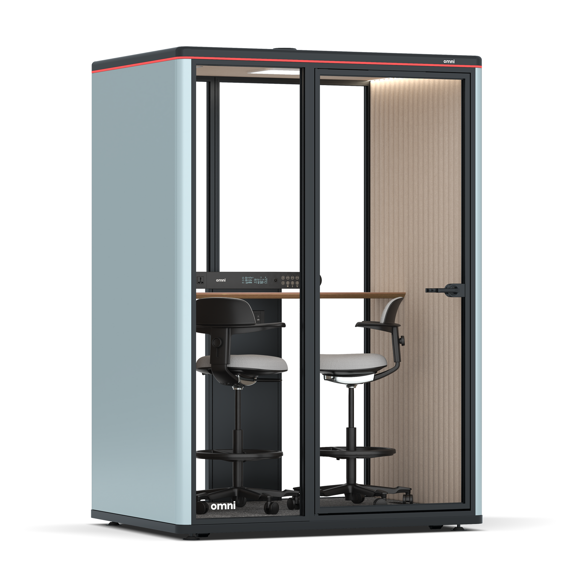 Omni TwoWorkstation + 2 stools / RAL Grey Blue / #a18e7e