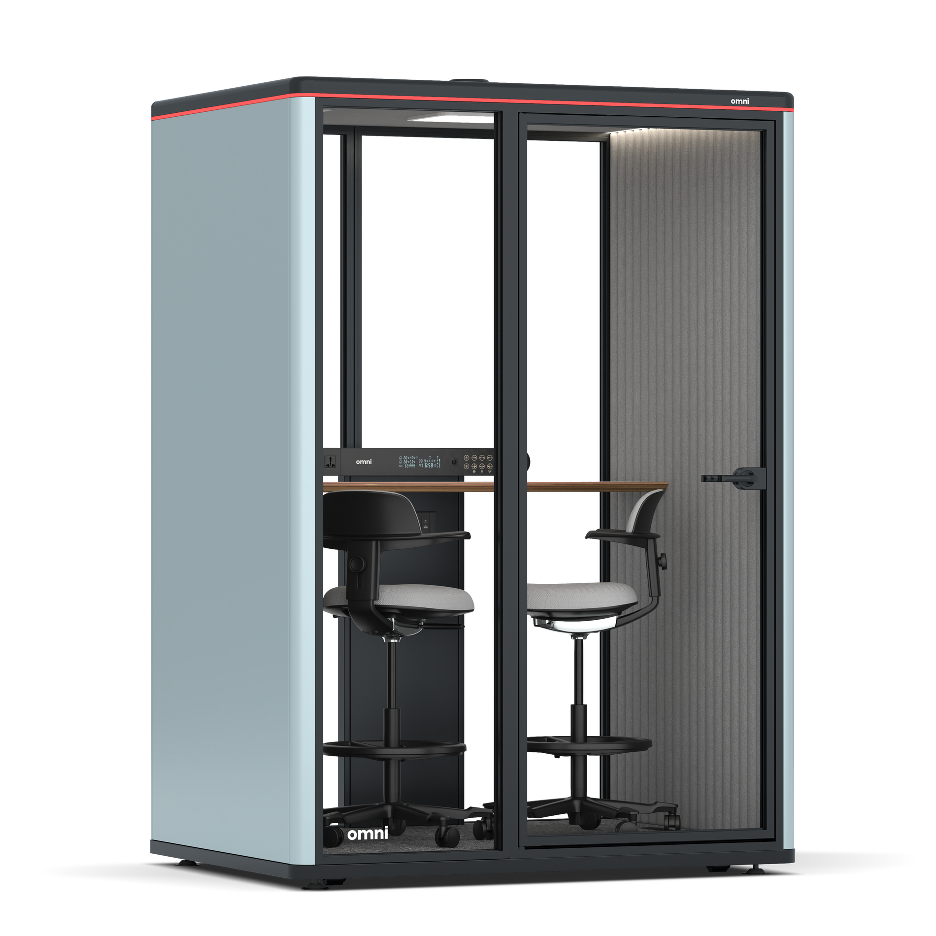 Omni TwoWorkstation + 2 stools / RAL Grey Blue / #6d6c69