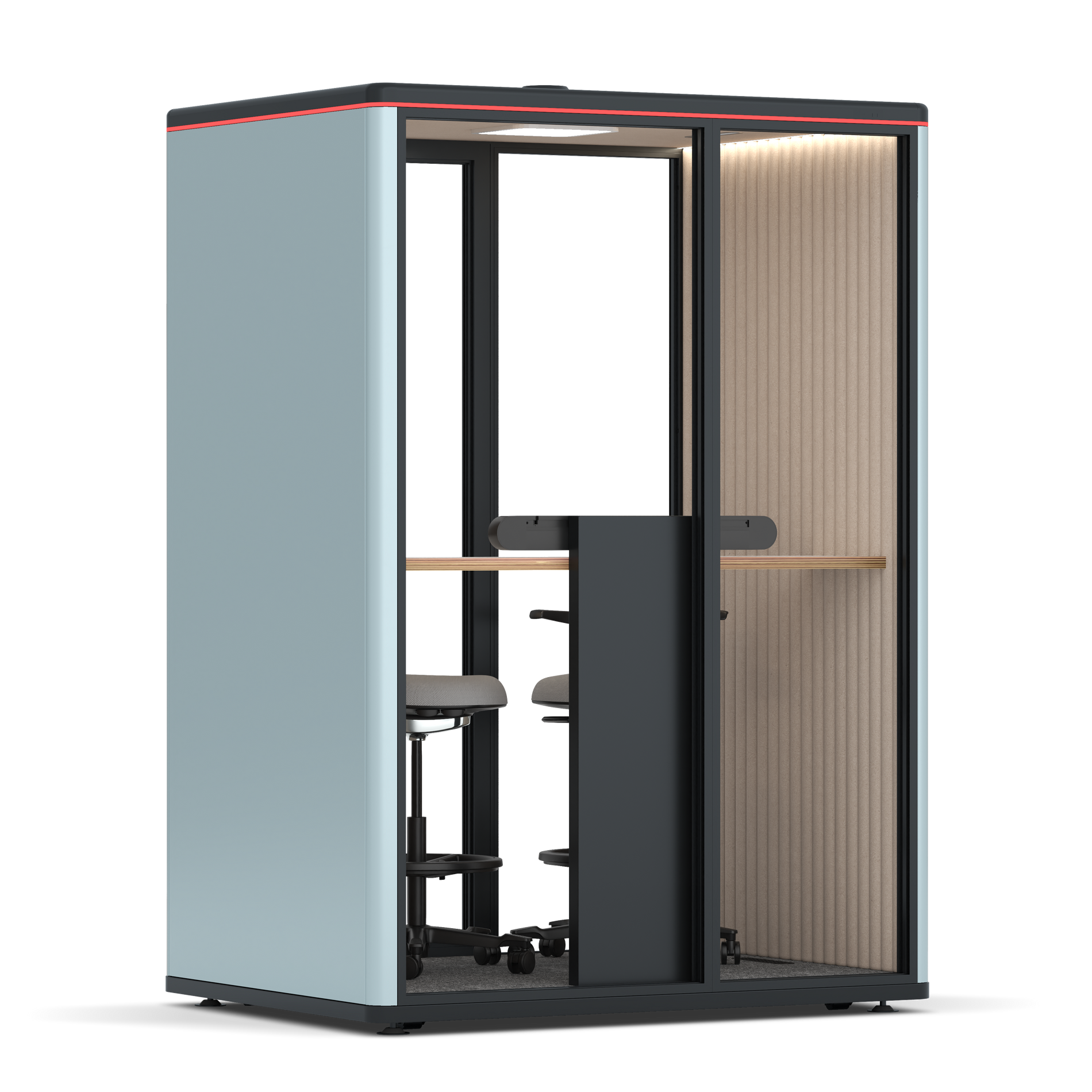 Omni TwoWorkstation + 2 stools / RAL Grey Blue / #a18e7e