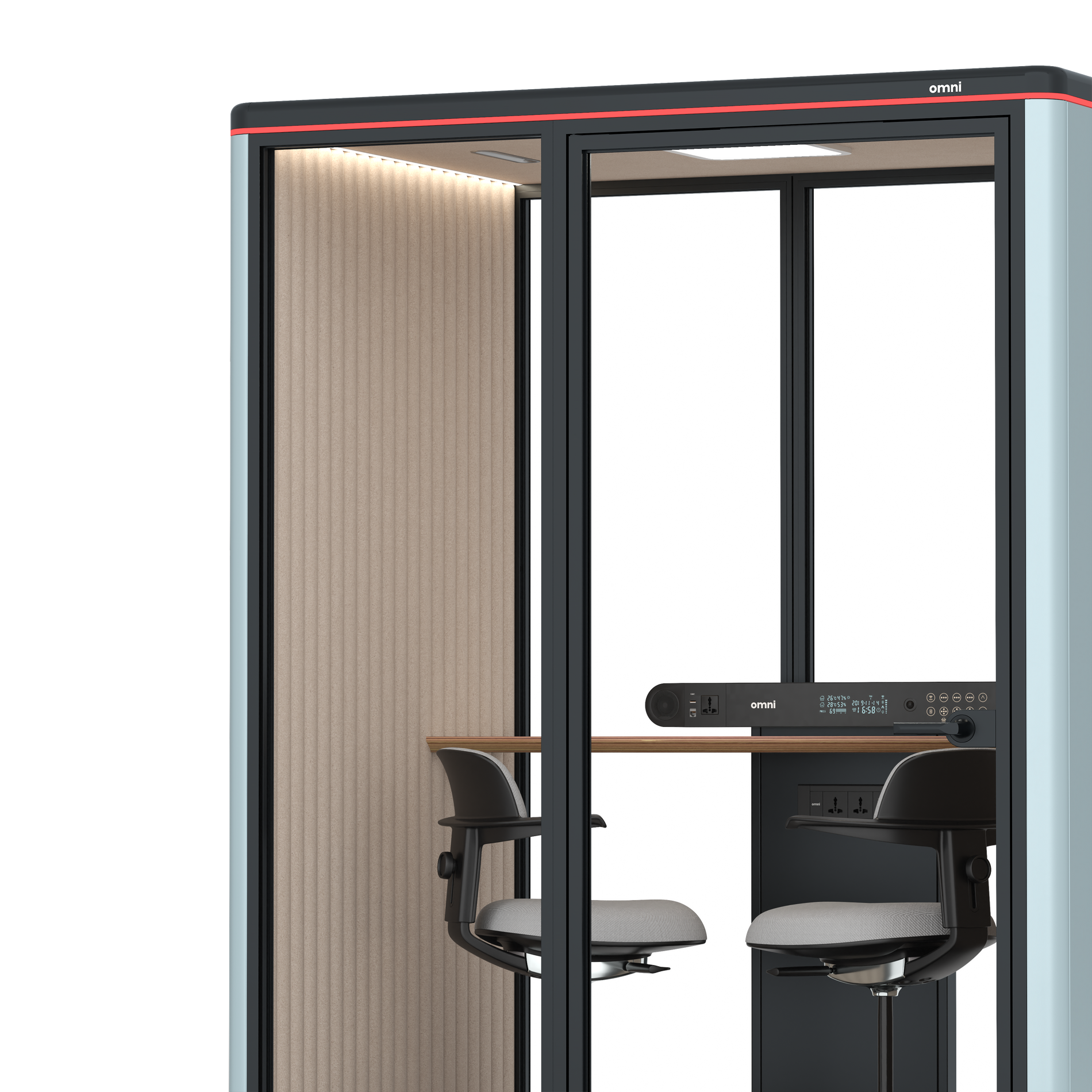 Omni TwoWorkstation + 2 stools / RAL Grey Blue / #a18e7e
