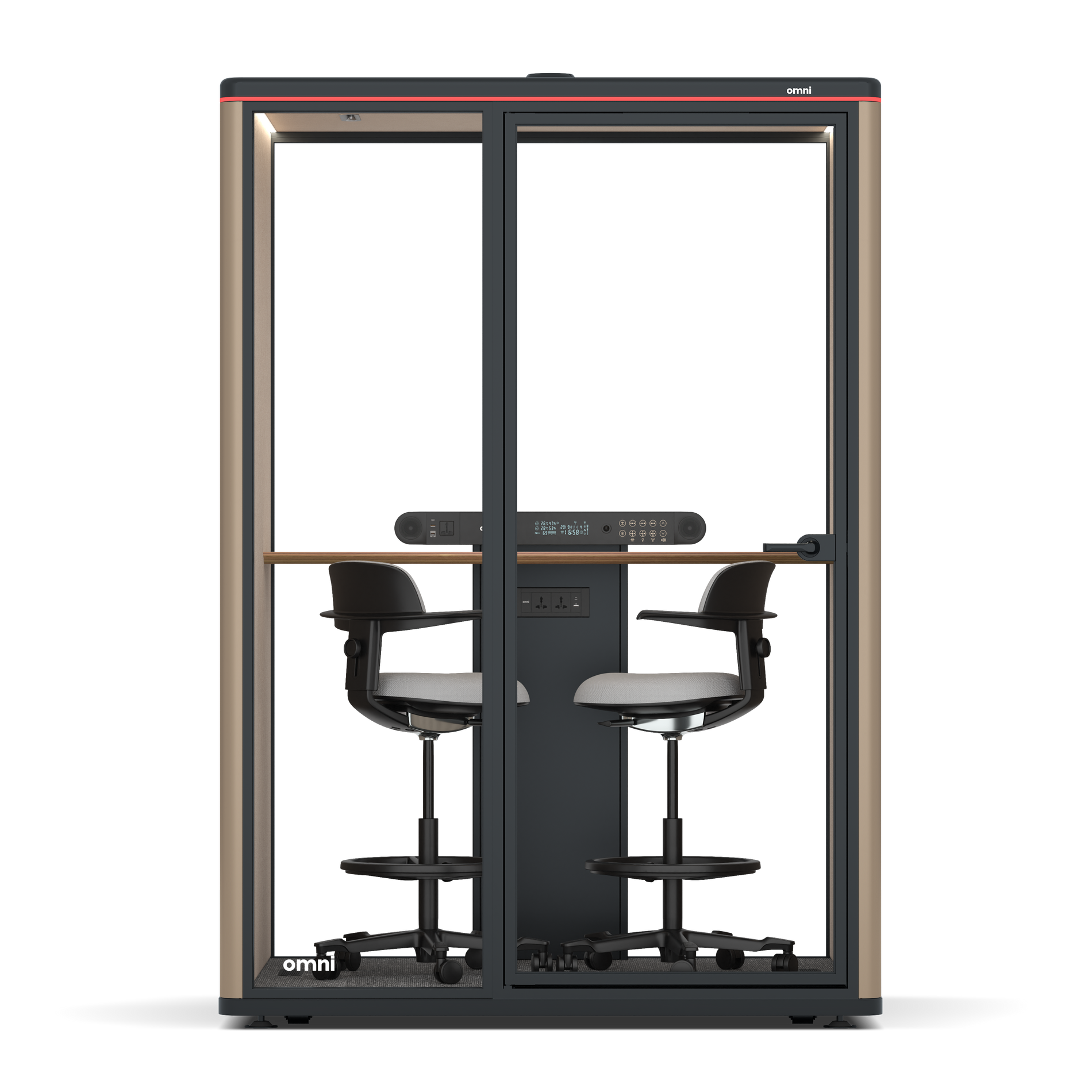 Omni TwoWorkstation + 2 stools / RAL Grey Beige / #a18e7e