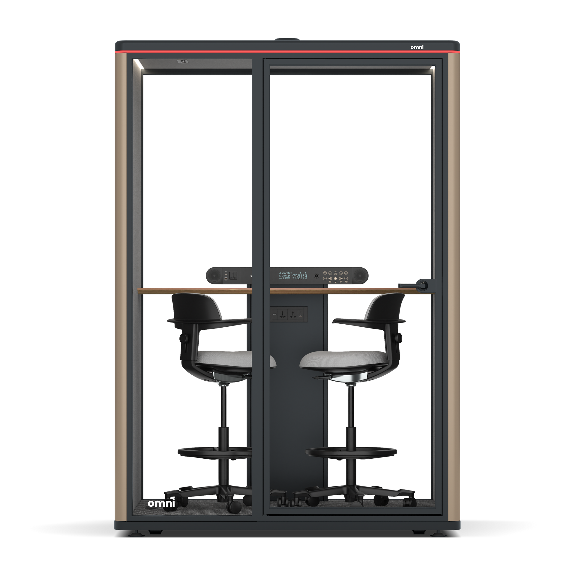 Omni TwoWorkstation + 2 stools / RAL Grey Beige / #6d6c69