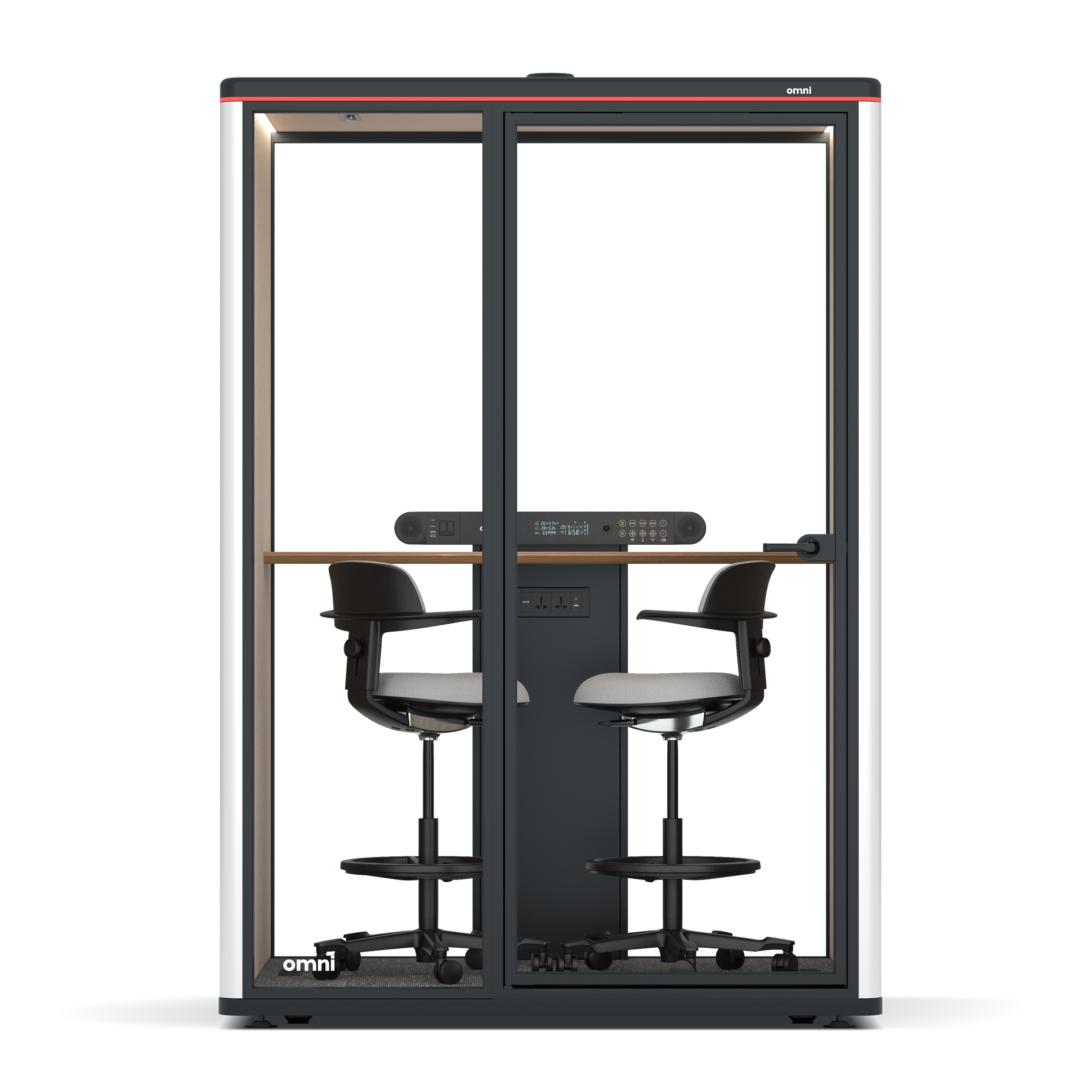 Omni TwoWorkstation + 2 stools / WhiteRAL Pure White / #a18e7e