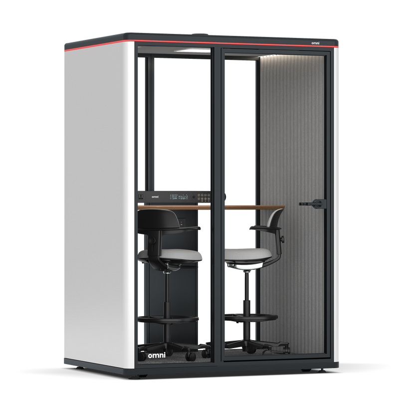 Omni TwoWorkstation + 2 stools / WhiteRAL Pure White / Grey Corrugated