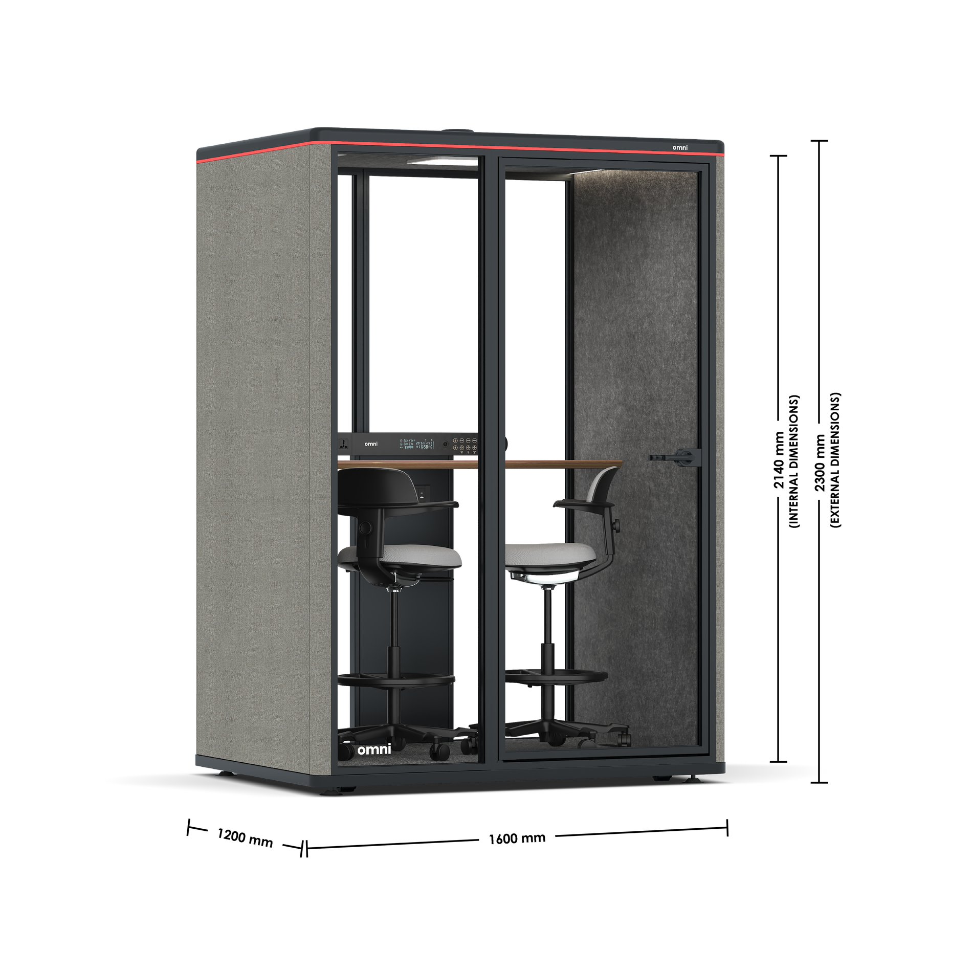 Omni TwoWorkstation + 2 stools / Gabriel Medley Deep Rouge / Light Grey Pet Board