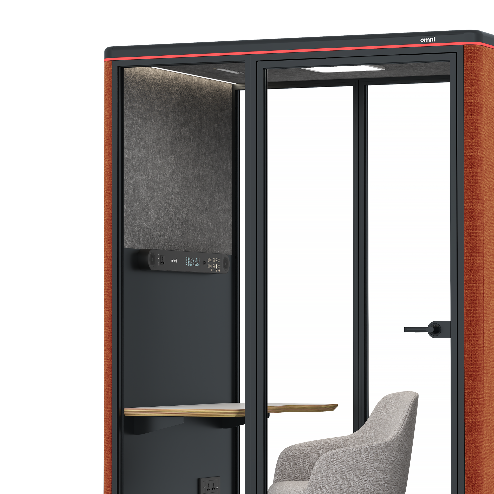 Omni TwoWork Station + Designer Office Chair / Bloody Orange / Dark Grey Pet Board