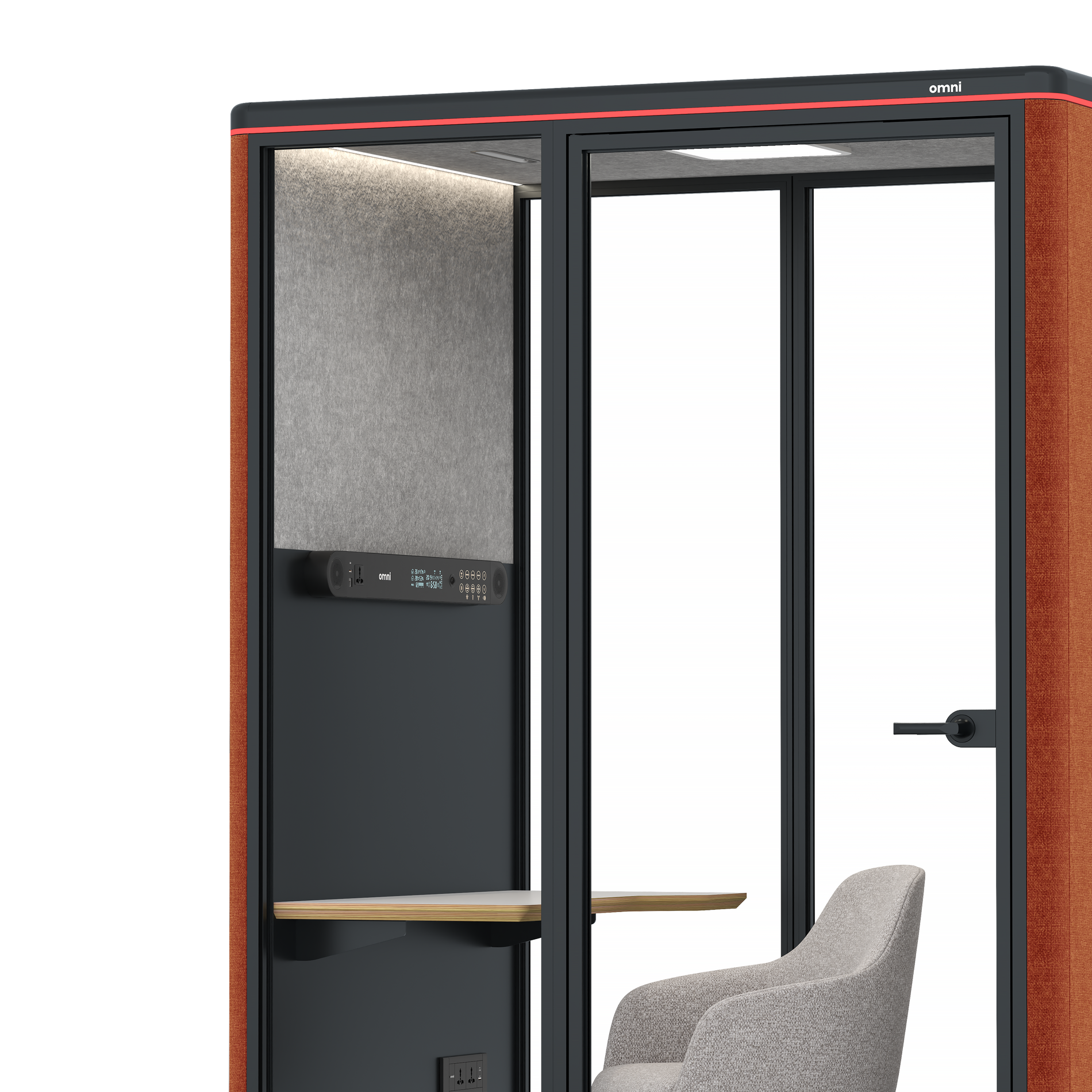 Omni TwoWork Station + Designer Office Chair / Bloody Orange / Light Grey Pet Board