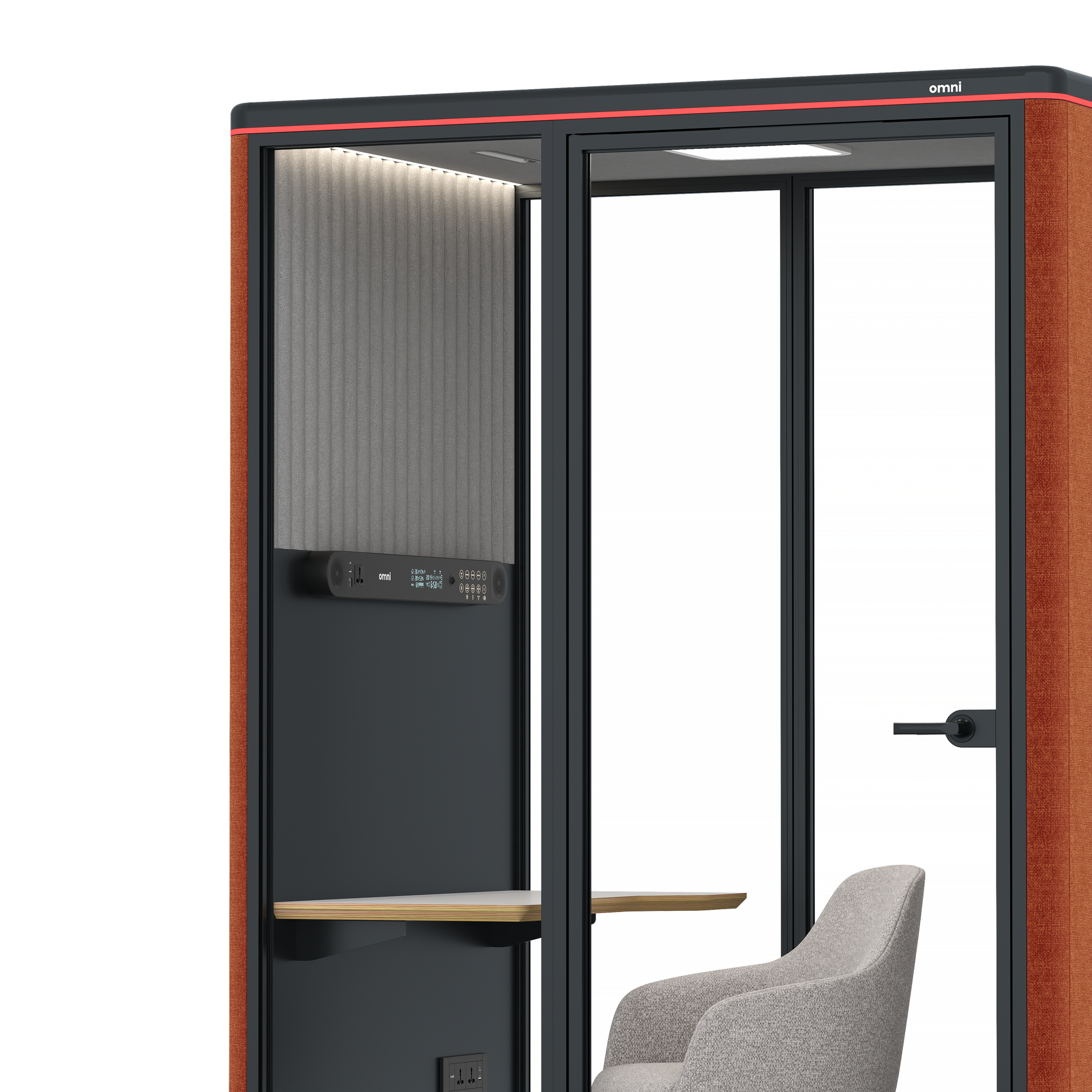 Omni TwoWork Station + Designer Office Chair / Bloody Orange / Grey Corrugated