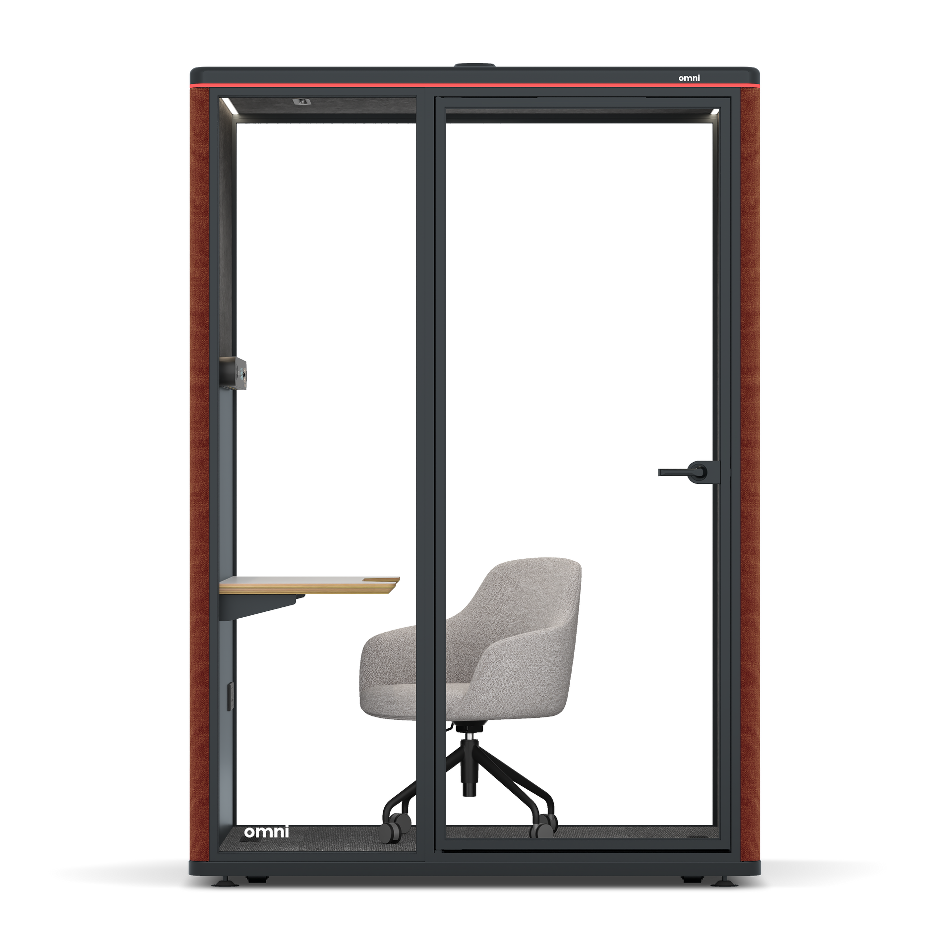 Omni TwoWork Station + Designer Office Chair / Gabriel Medley Deep Rouge / Dark Grey Pet Board