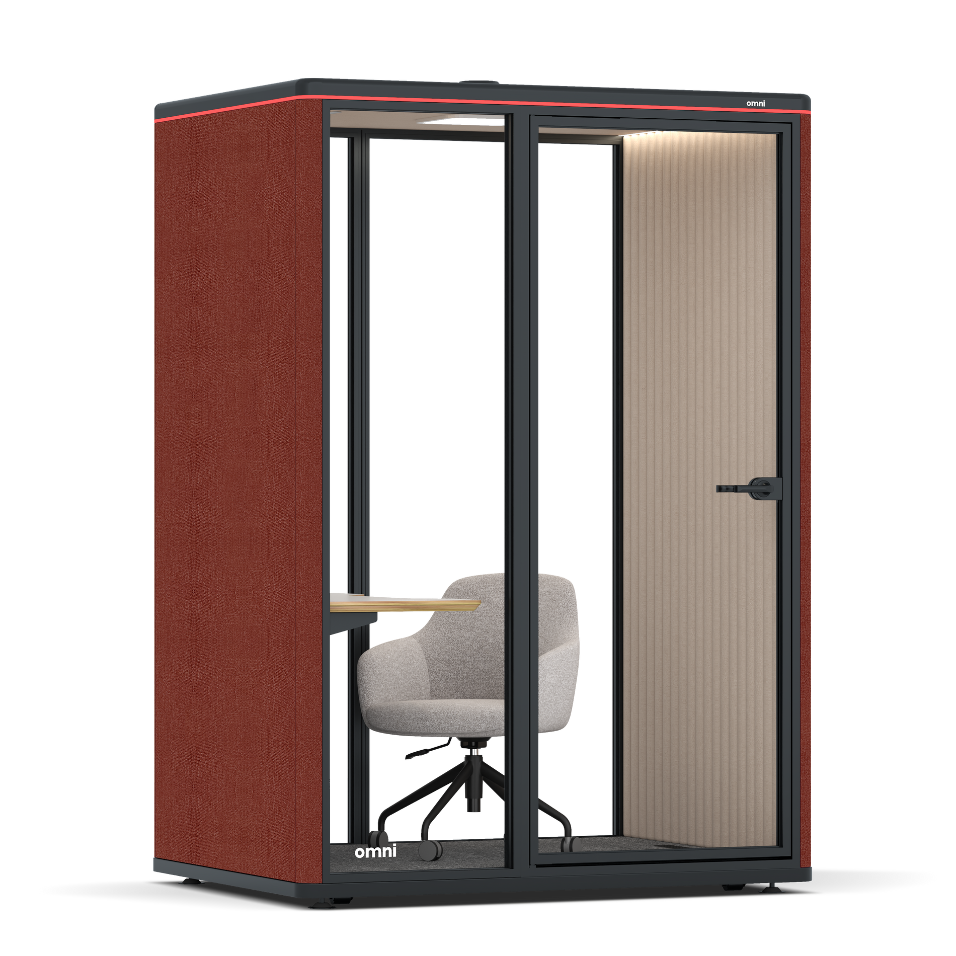 Omni TwoWork Station + Designer Office Chair / Gabriel Medley Deep Rouge / Beige Corrugated