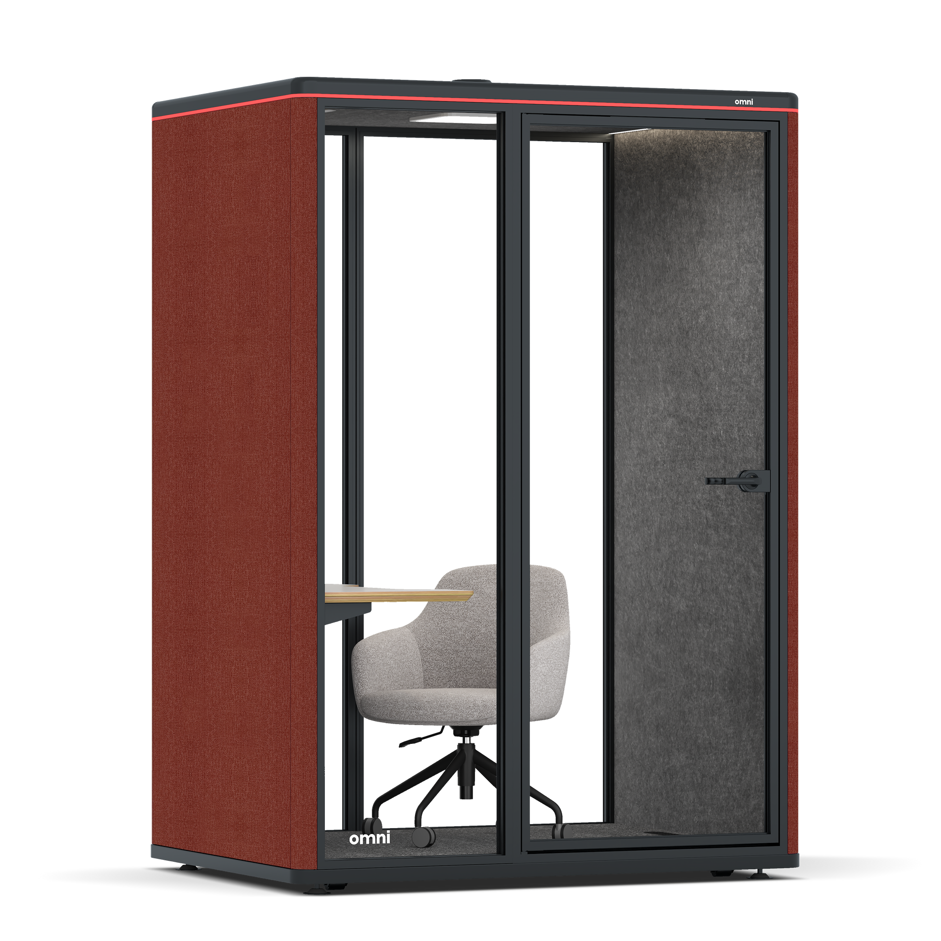 Omni TwoWork Station + Designer Office Chair / Gabriel Medley Deep Rouge / Dark Grey Pet Board