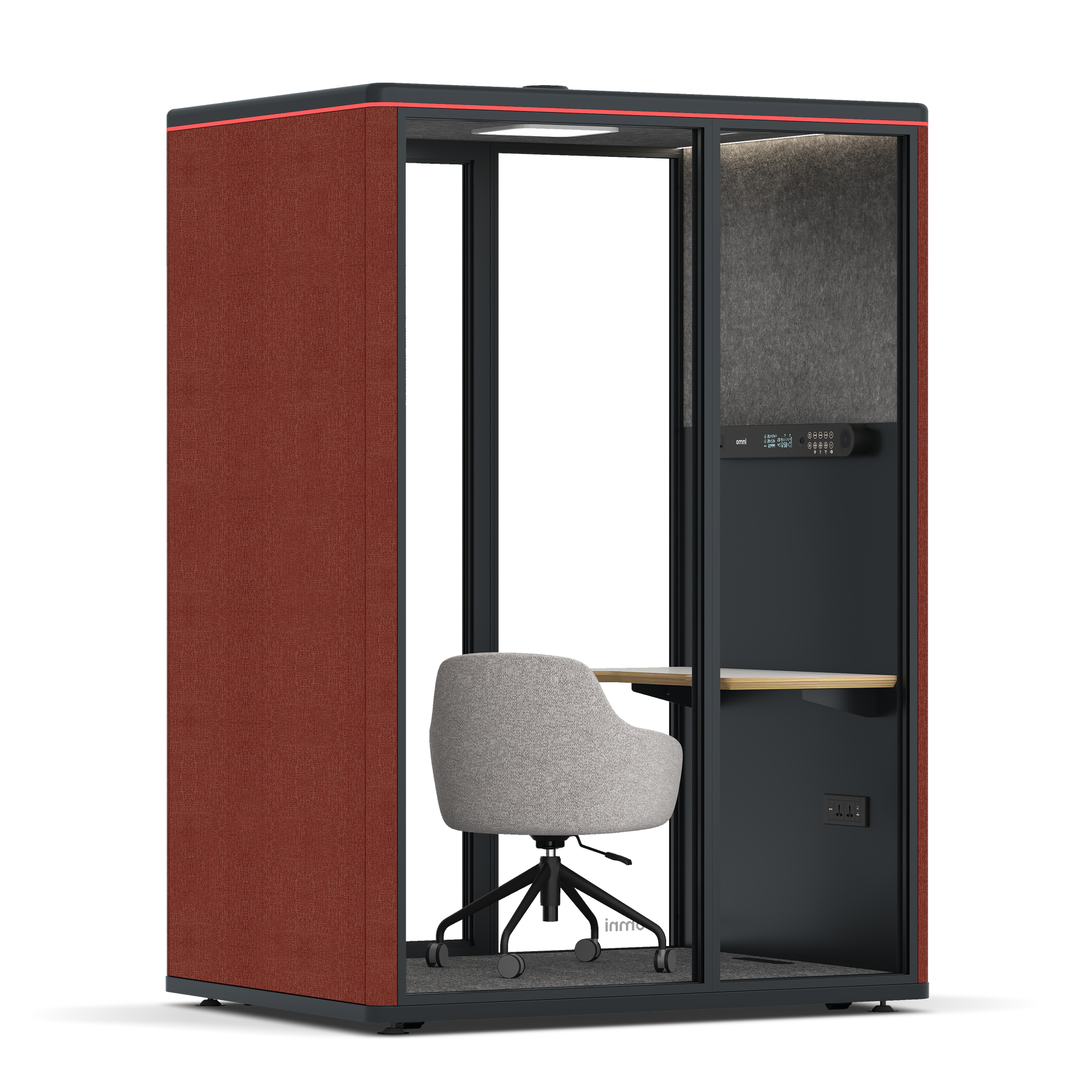 Omni TwoWork Station + Designer Office Chair / Gabriel Medley Deep Rouge / Dark Grey Pet Board