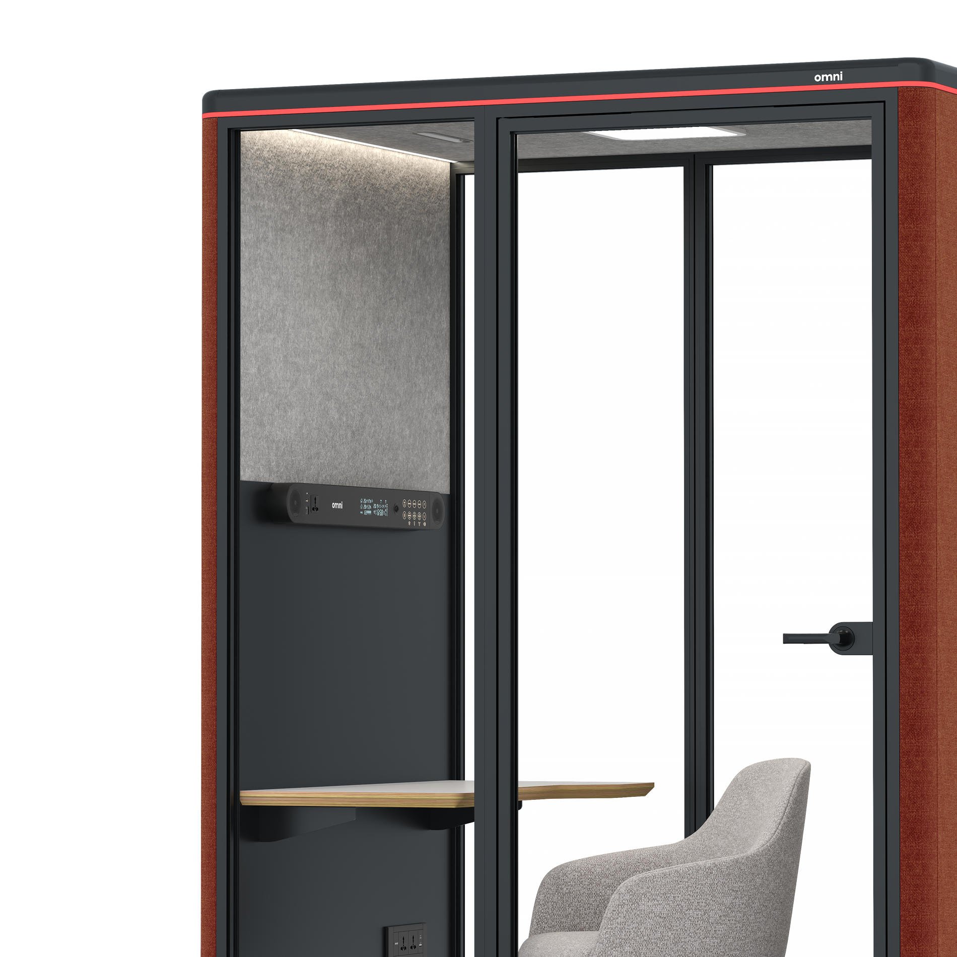 Omni TwoWork Station + Designer Office Chair / Gabriel Medley Deep Rouge / Light Grey Pet Board