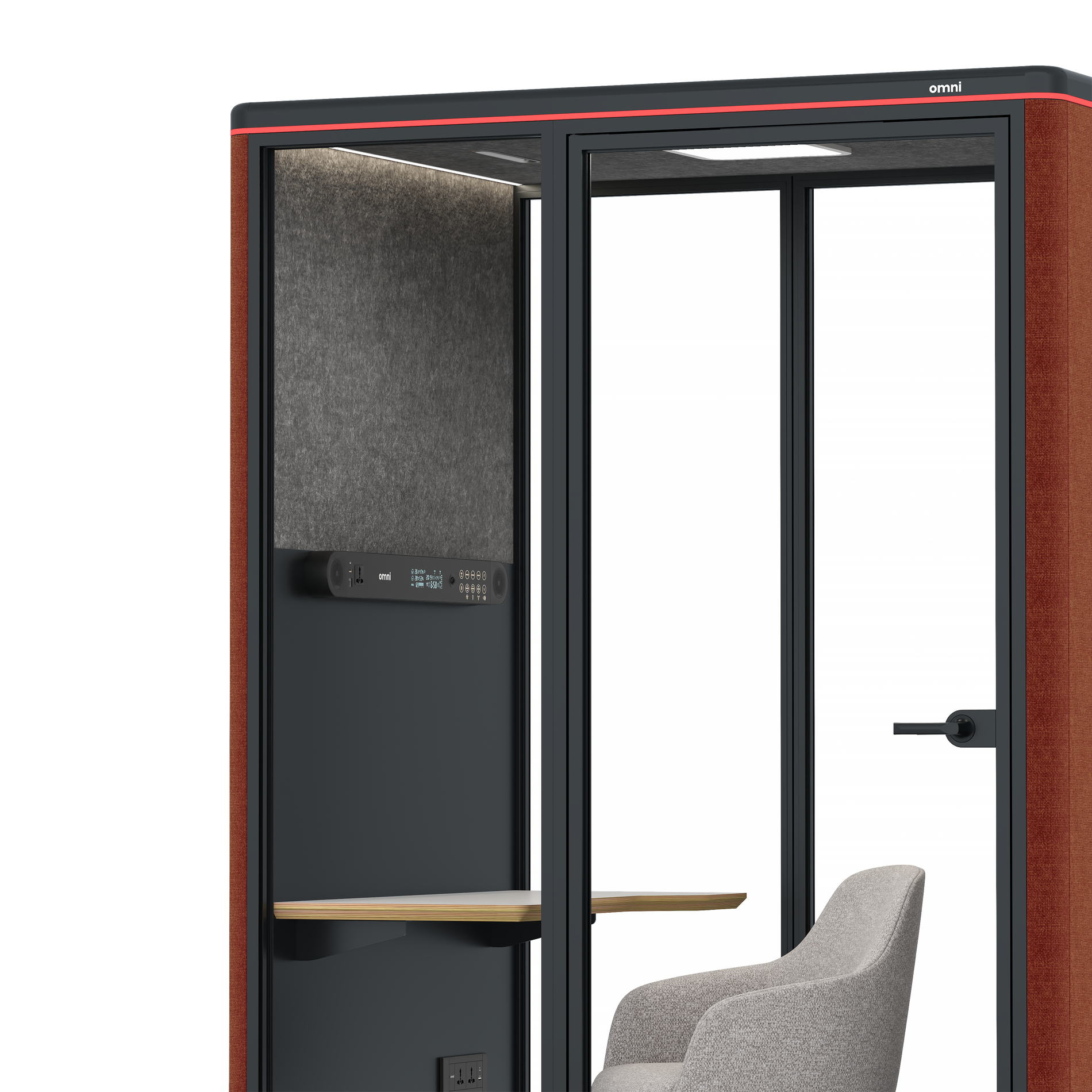 Omni TwoWork Station + Designer Office Chair / Gabriel Medley Deep Rouge / Dark Grey Pet Board