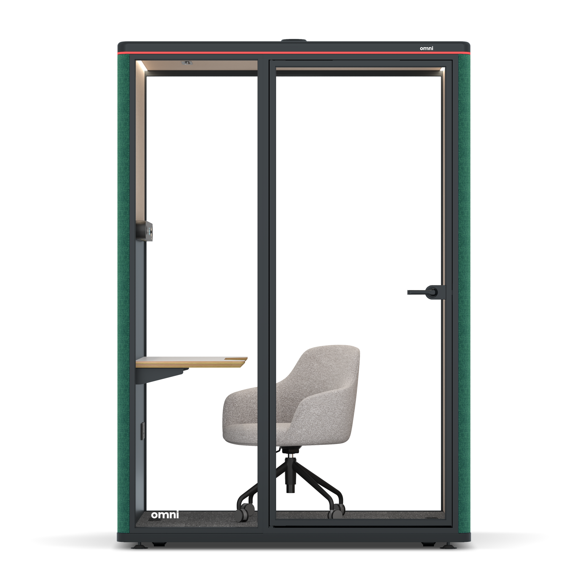 Omni TwoWork Station + Designer Office Chair / Gabriel Medley Forest Green / Beige Corrugated