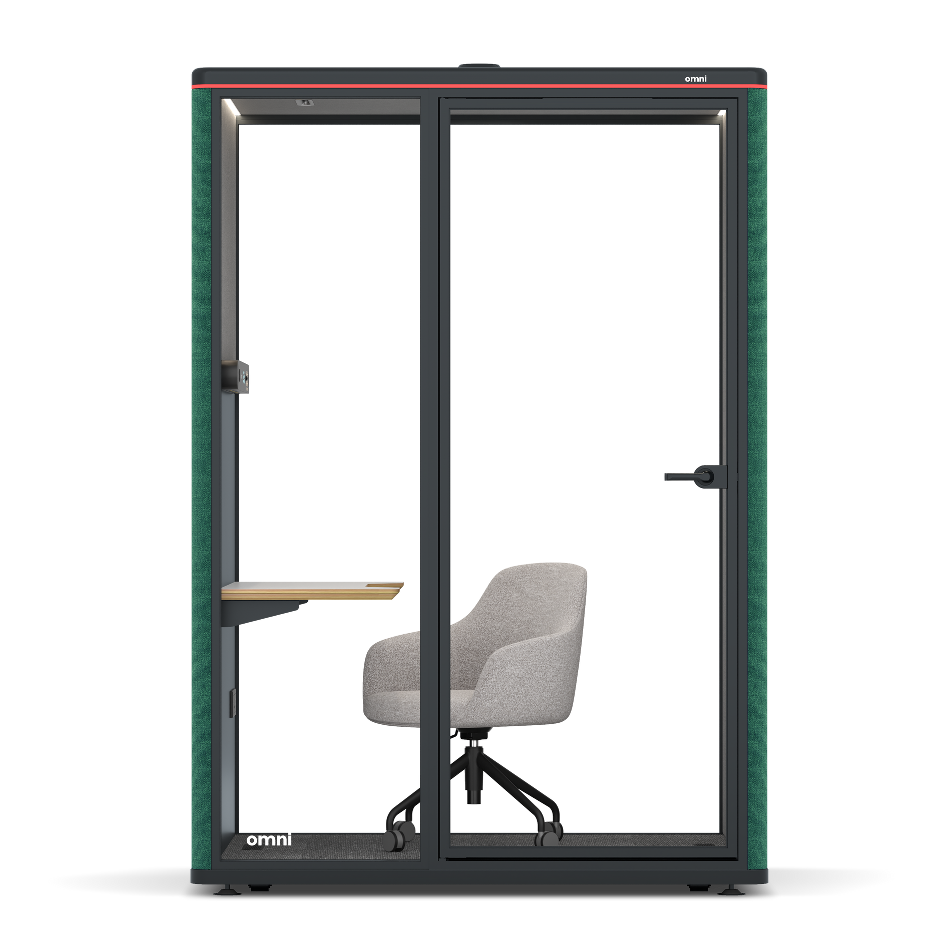 Omni TwoWork Station + Designer Office Chair / Gabriel Medley Forest Green / Grey Corrugated