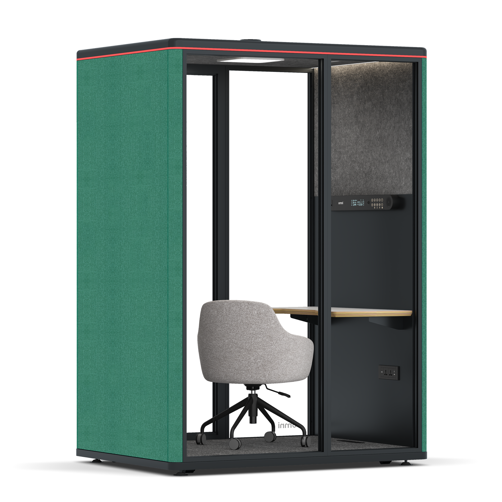 Omni TwoWork Station + Designer Office Chair / Gabriel Medley Forest Green / Dark Grey Pet Board