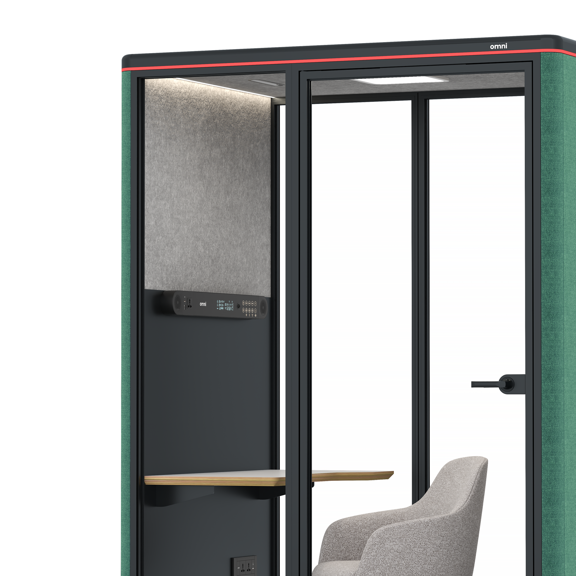 Omni TwoWork Station + Designer Office Chair / Gabriel Medley Forest Green / Light Grey Pet Board