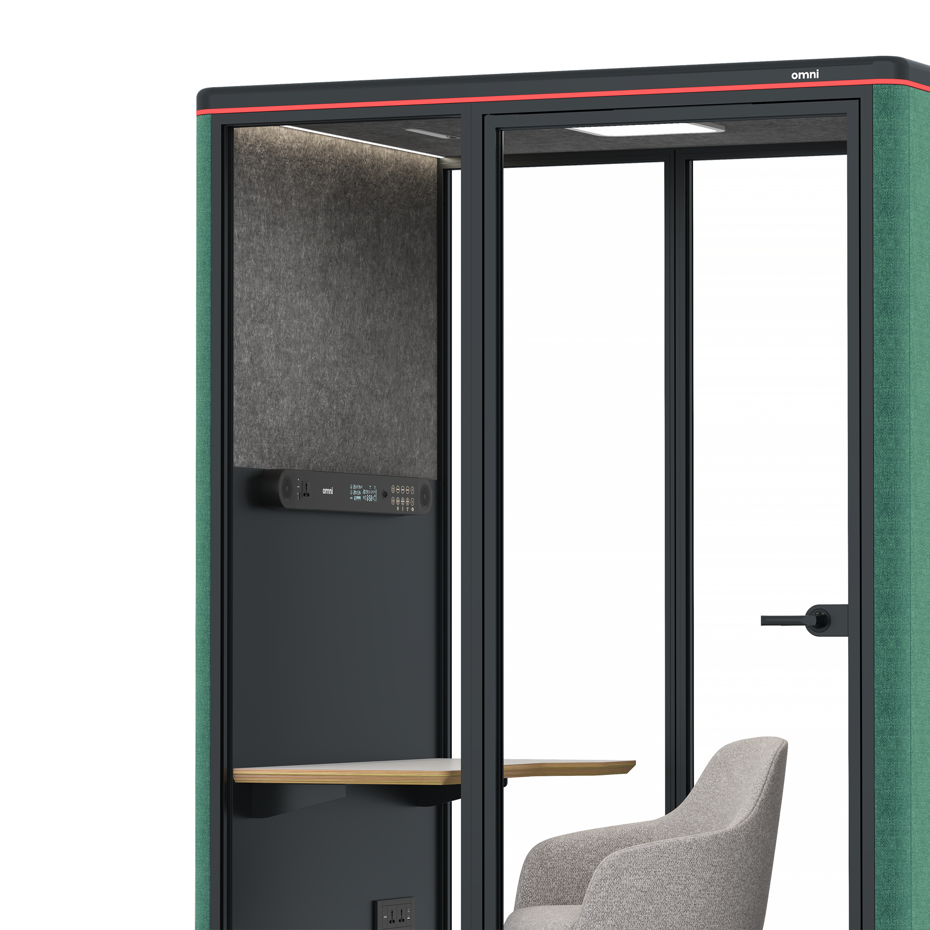 Omni TwoWork Station + Designer Office Chair / Gabriel Medley Forest Green / Dark Grey Pet Board