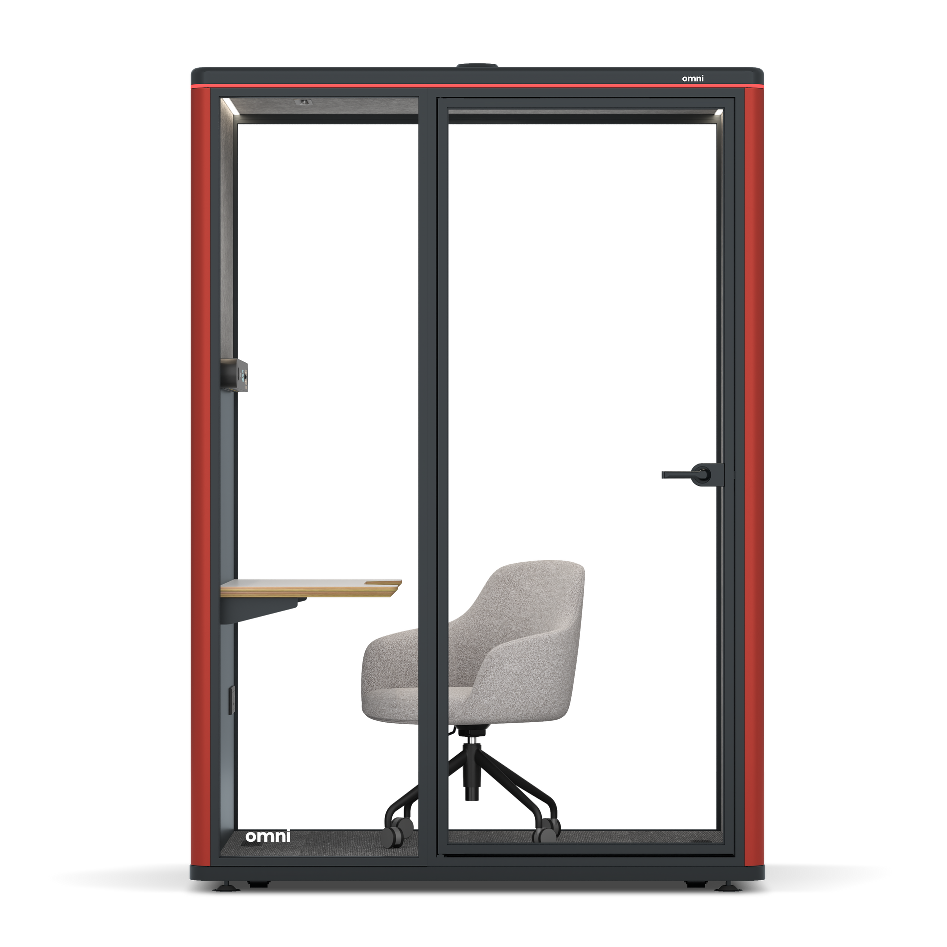 Omni TwoWork Station + Designer Office Chair / RAL Tomato Red / Light Grey Pet Board