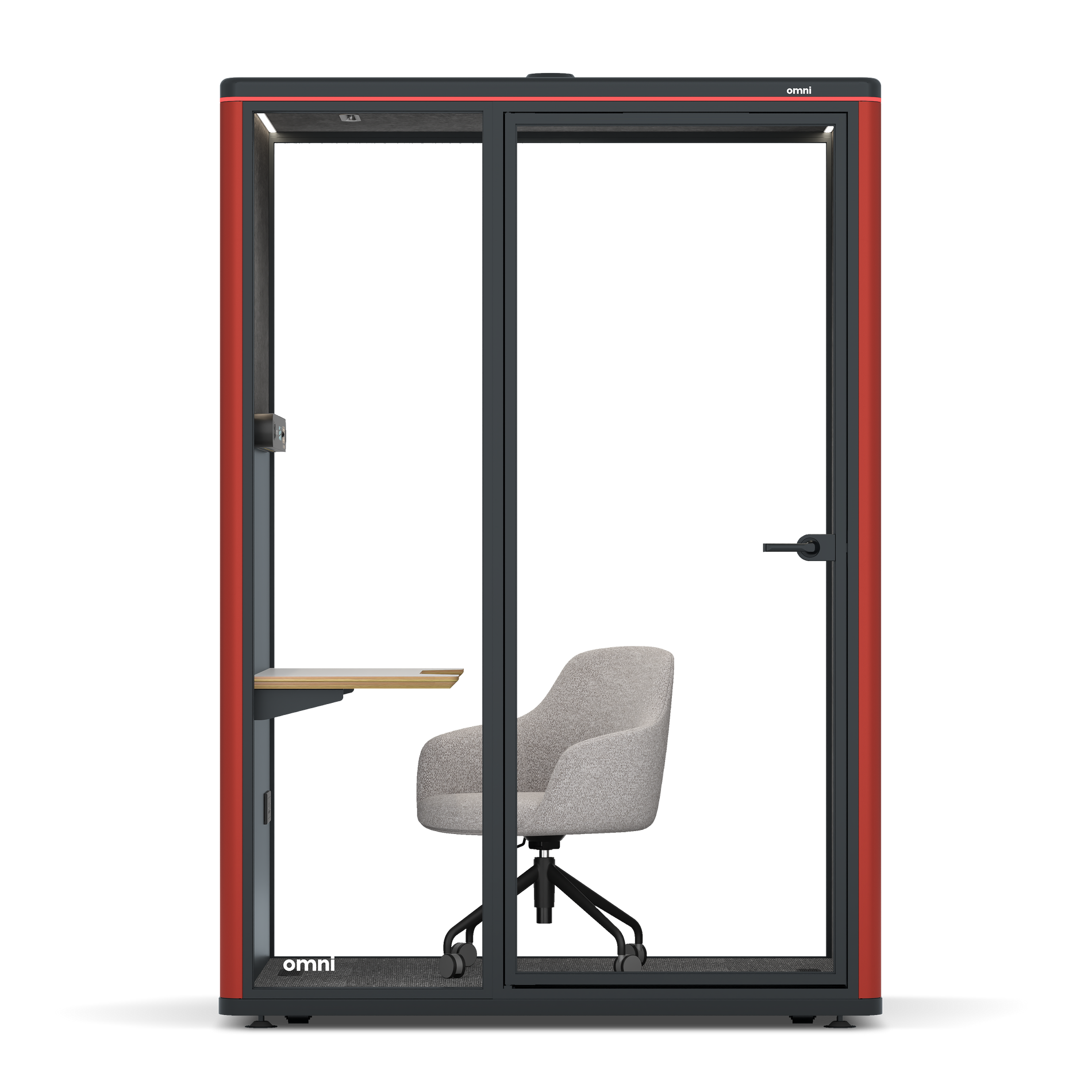 Omni TwoWork Station + Designer Office Chair / RAL Tomato Red / Dark Grey Pet Board
