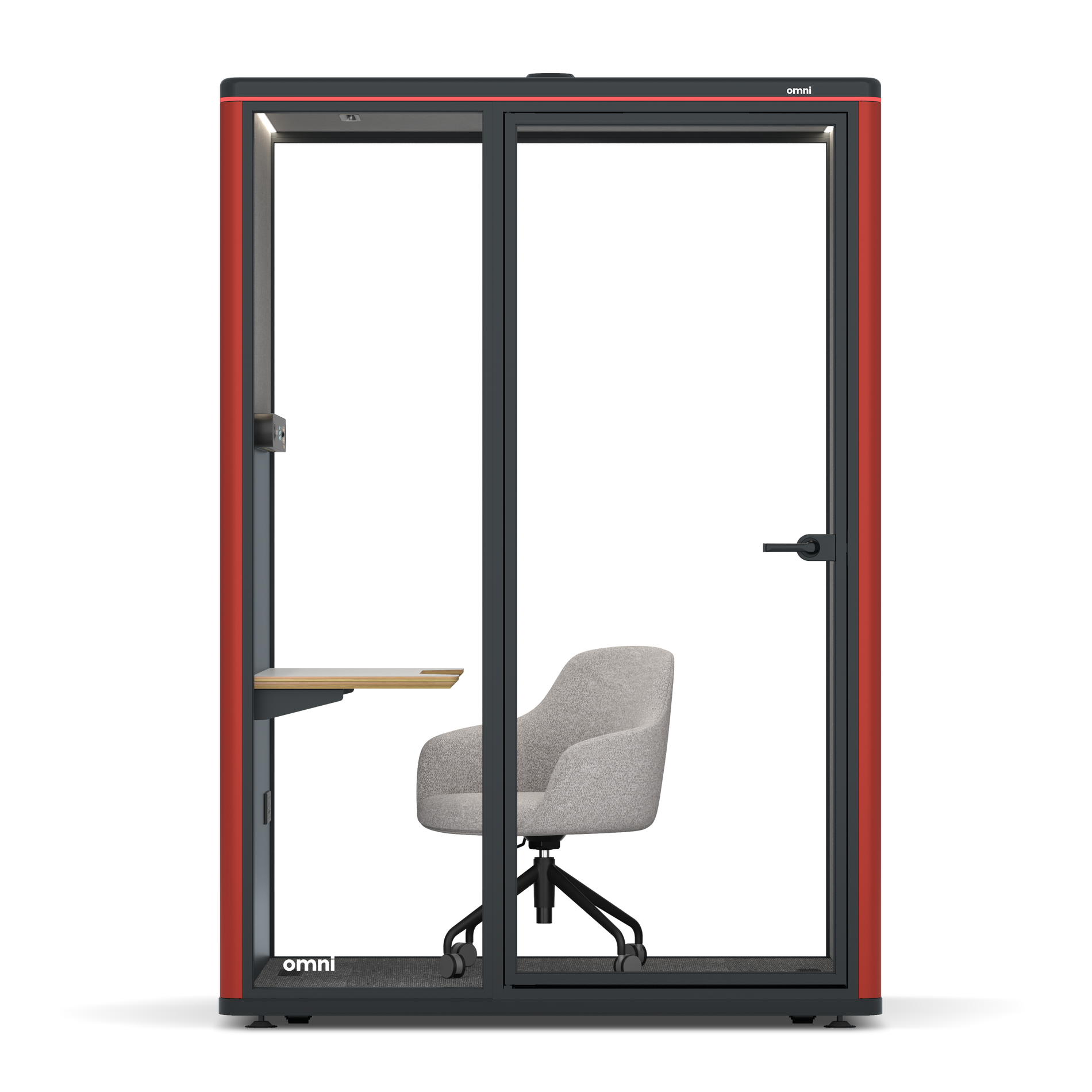 Omni TwoWork Station + Designer Office Chair / RAL Tomato Red / Grey Corrugated