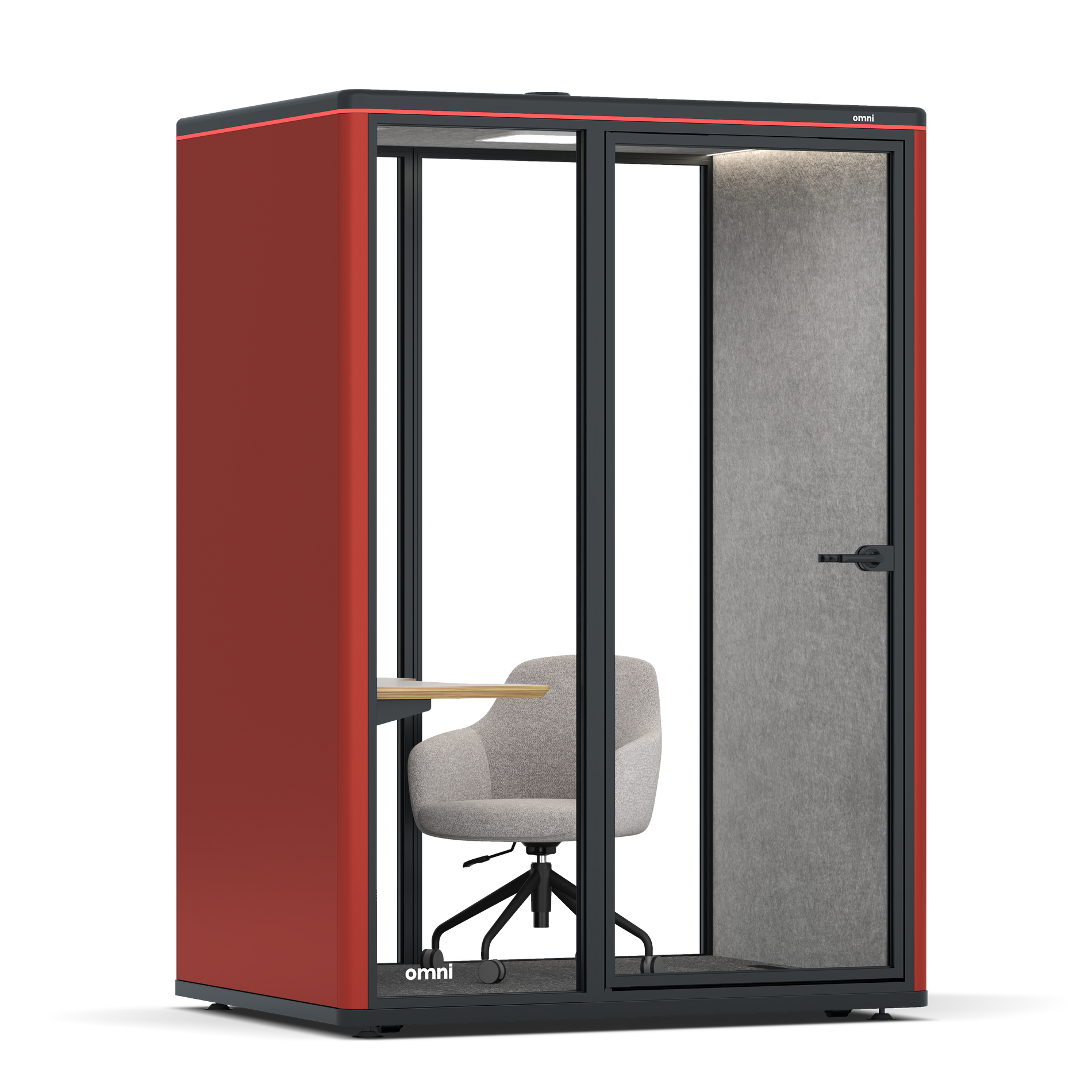 Omni TwoWork Station + Designer Office Chair / RAL Tomato Red / Light Grey Pet Board