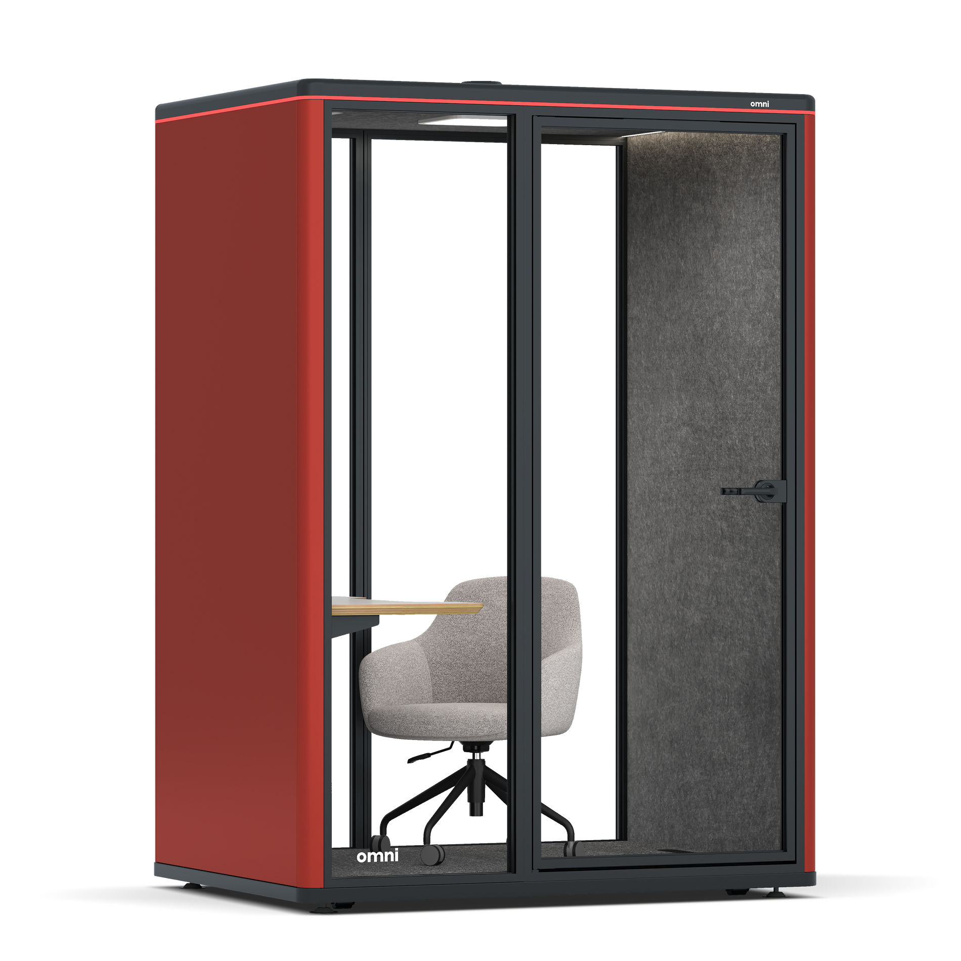 Omni TwoWork Station + Designer Office Chair / RAL Tomato Red / Dark Grey Pet Board